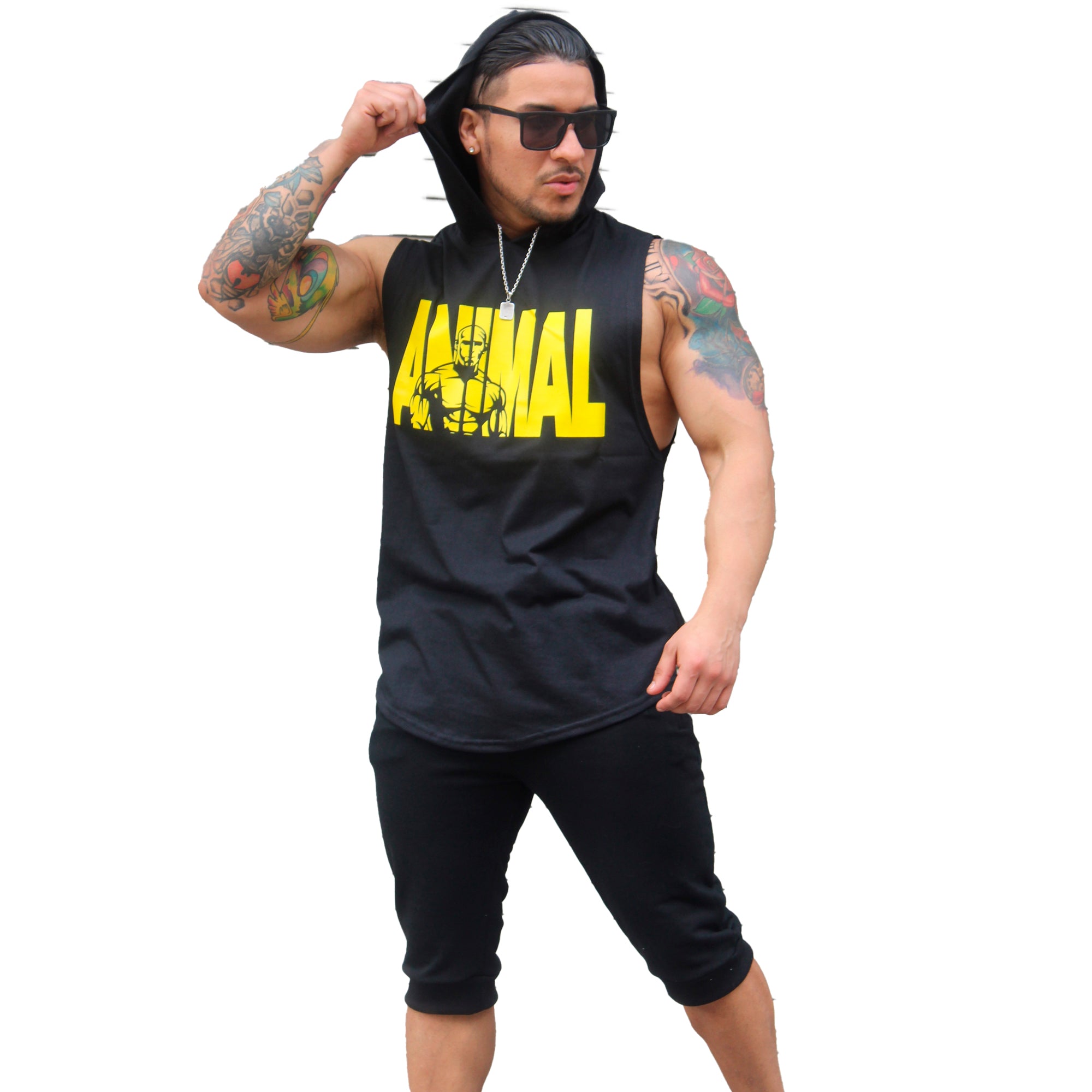 Polera Musculosa Capucha Animal negro