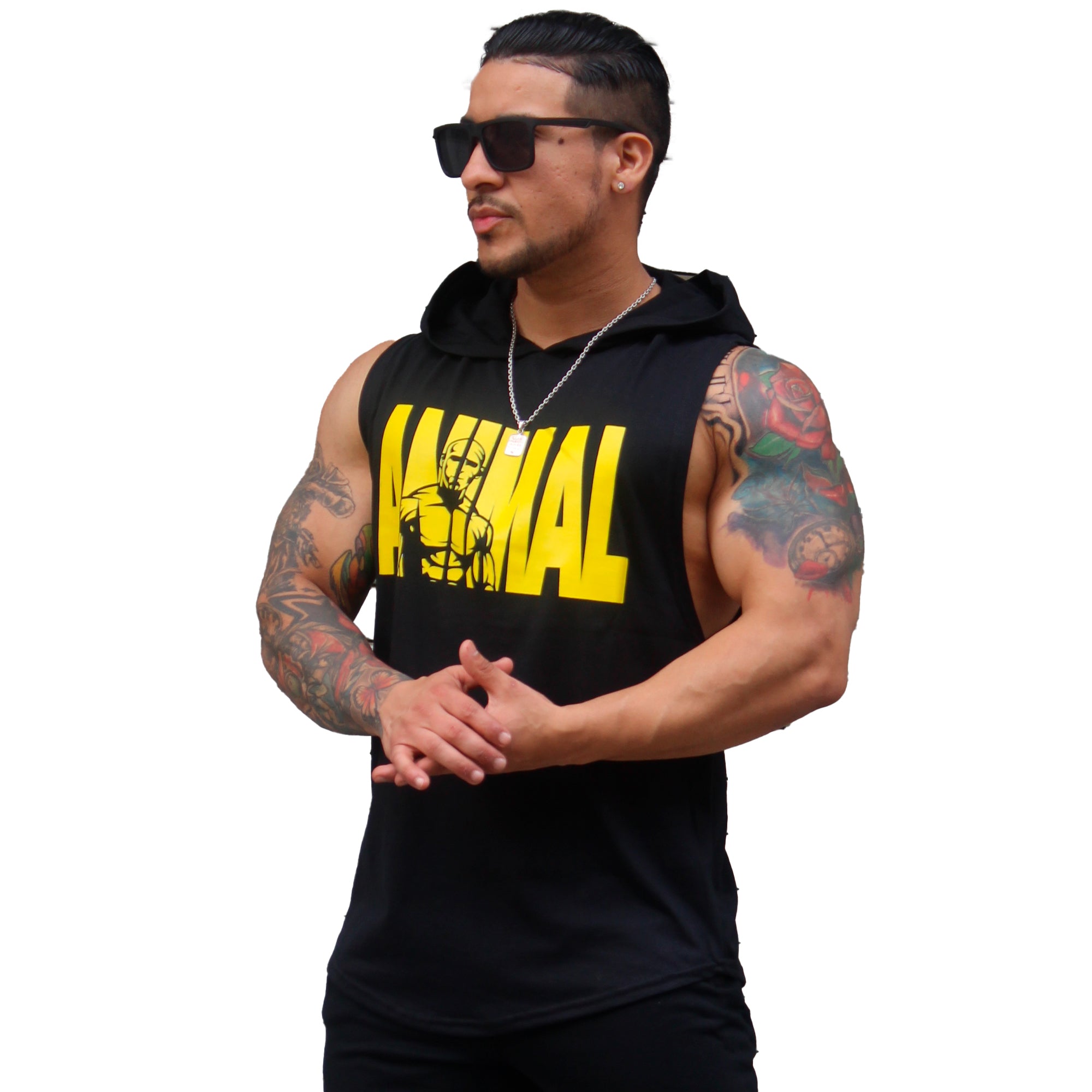 Polera Musculosa Capucha Animal negro