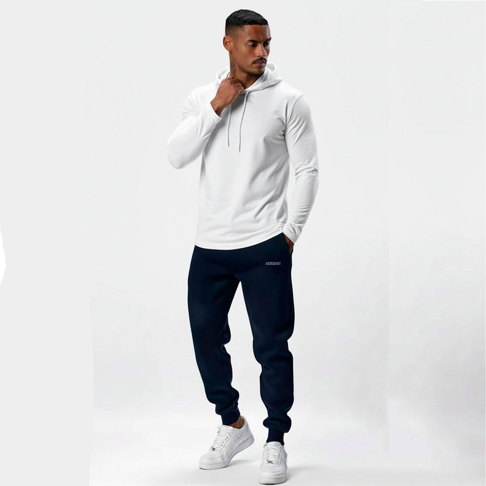Polera Long Fit Capucha ademan lisa blanco