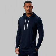 Polera Long Fit Capucha ademan lisa azul marino