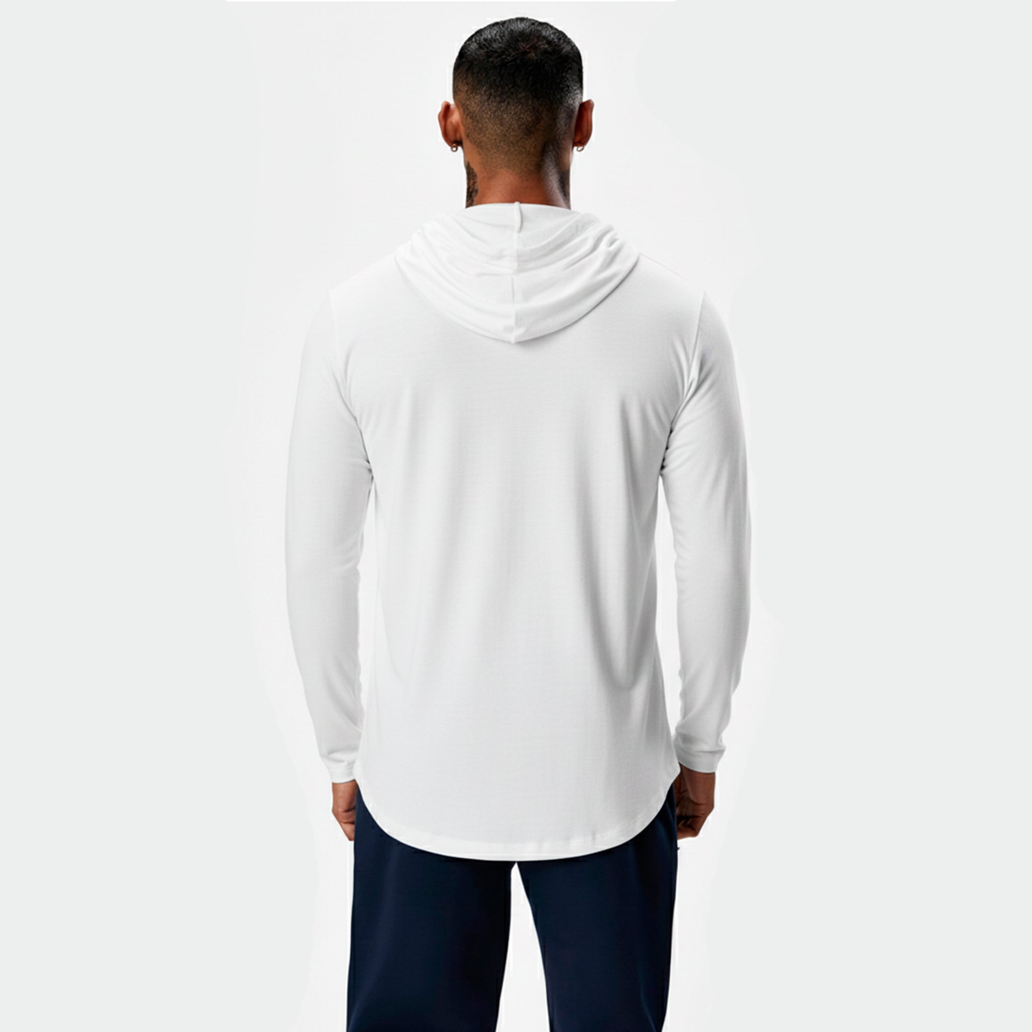 Polera Long Fit Capucha ademan lisa blanco