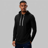 Polera Long Fit Capucha ademan lisa negro