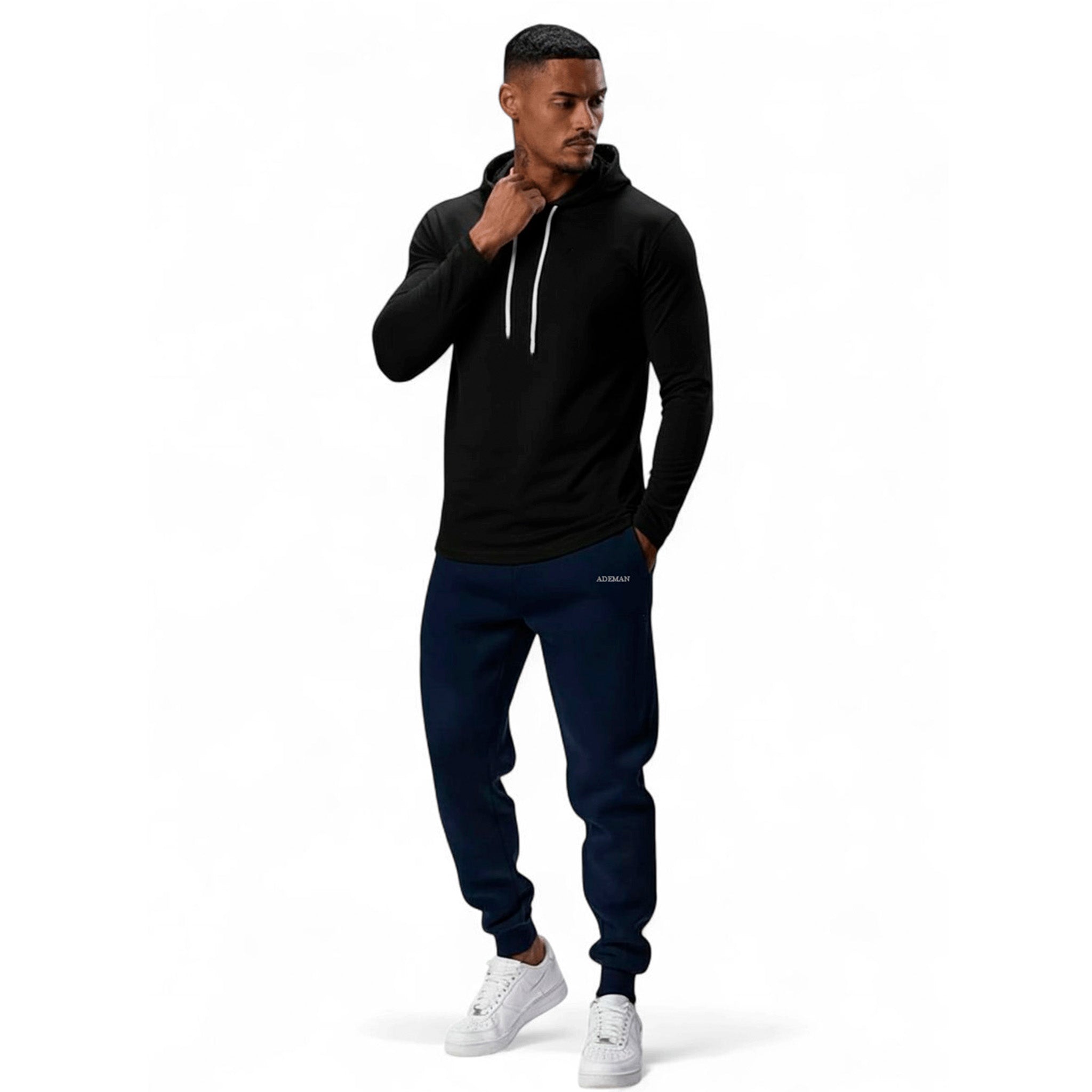 Polera Long Fit Capucha ademan lisa negro
