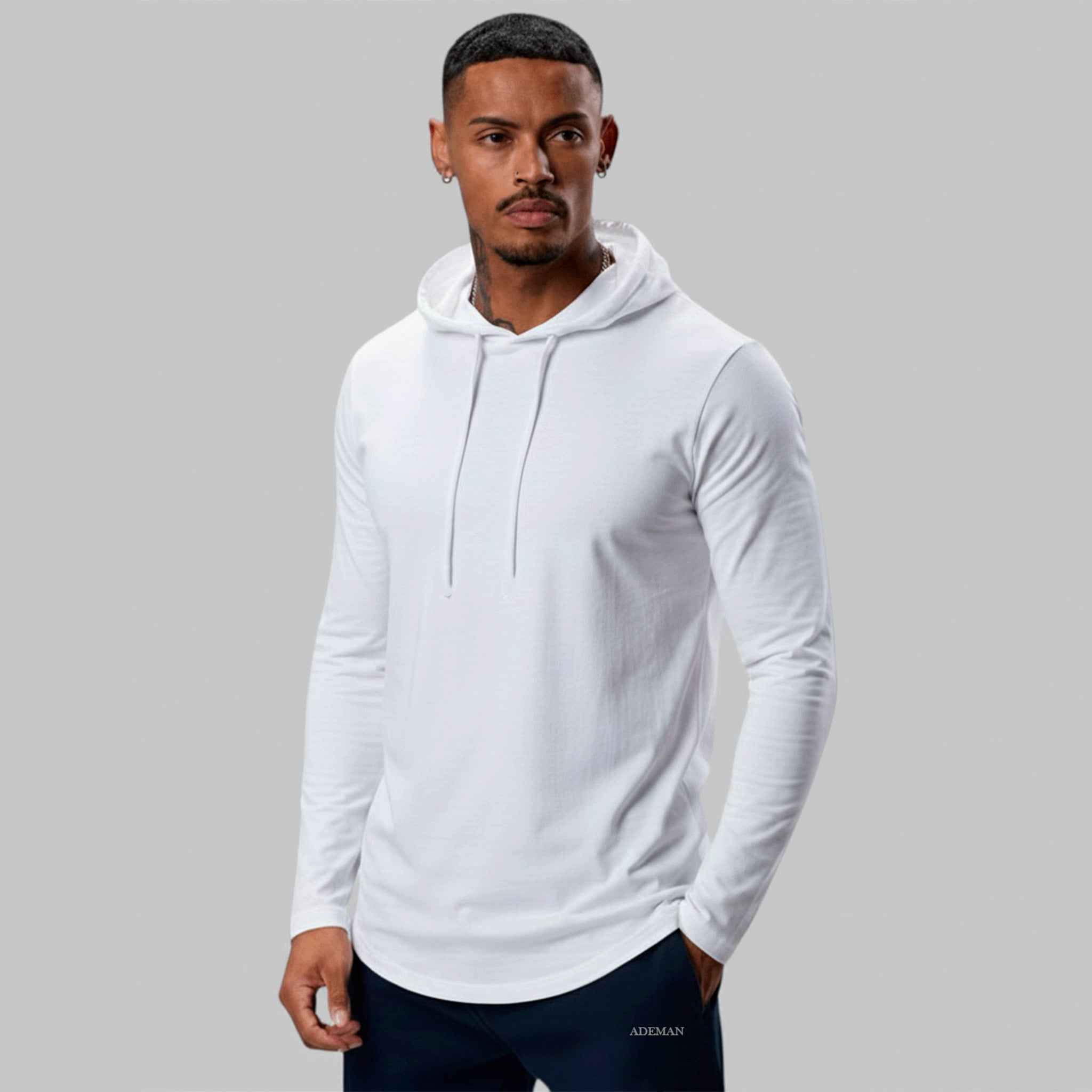 Polera Long Fit Capucha ademan lisa blanco