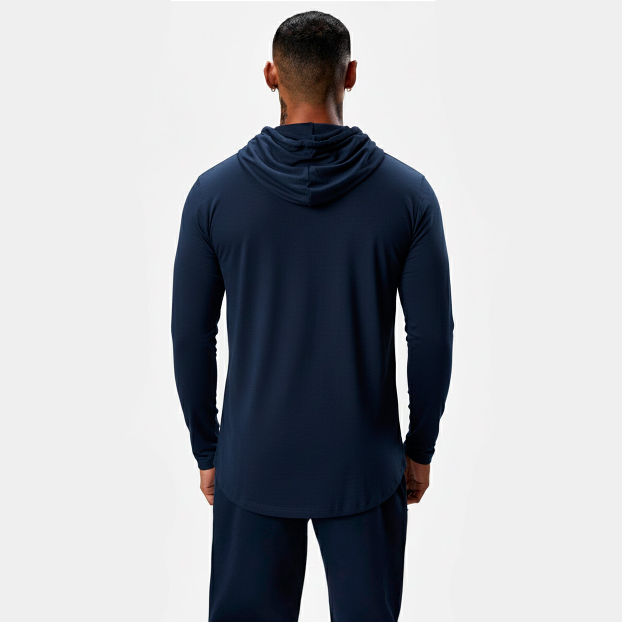 Polera Long Fit Capucha ademan lisa azul marino