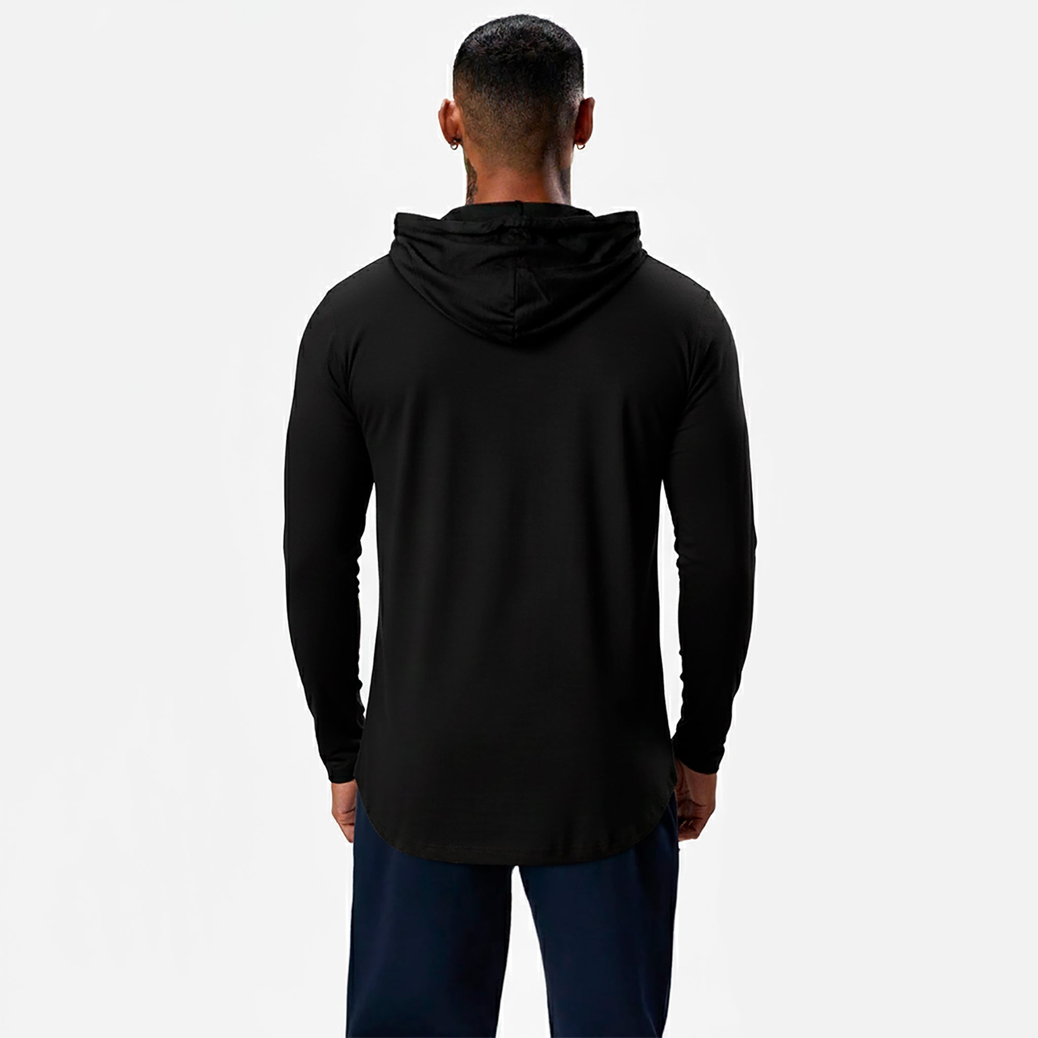 Polera Long Fit Capucha ademan lisa negro