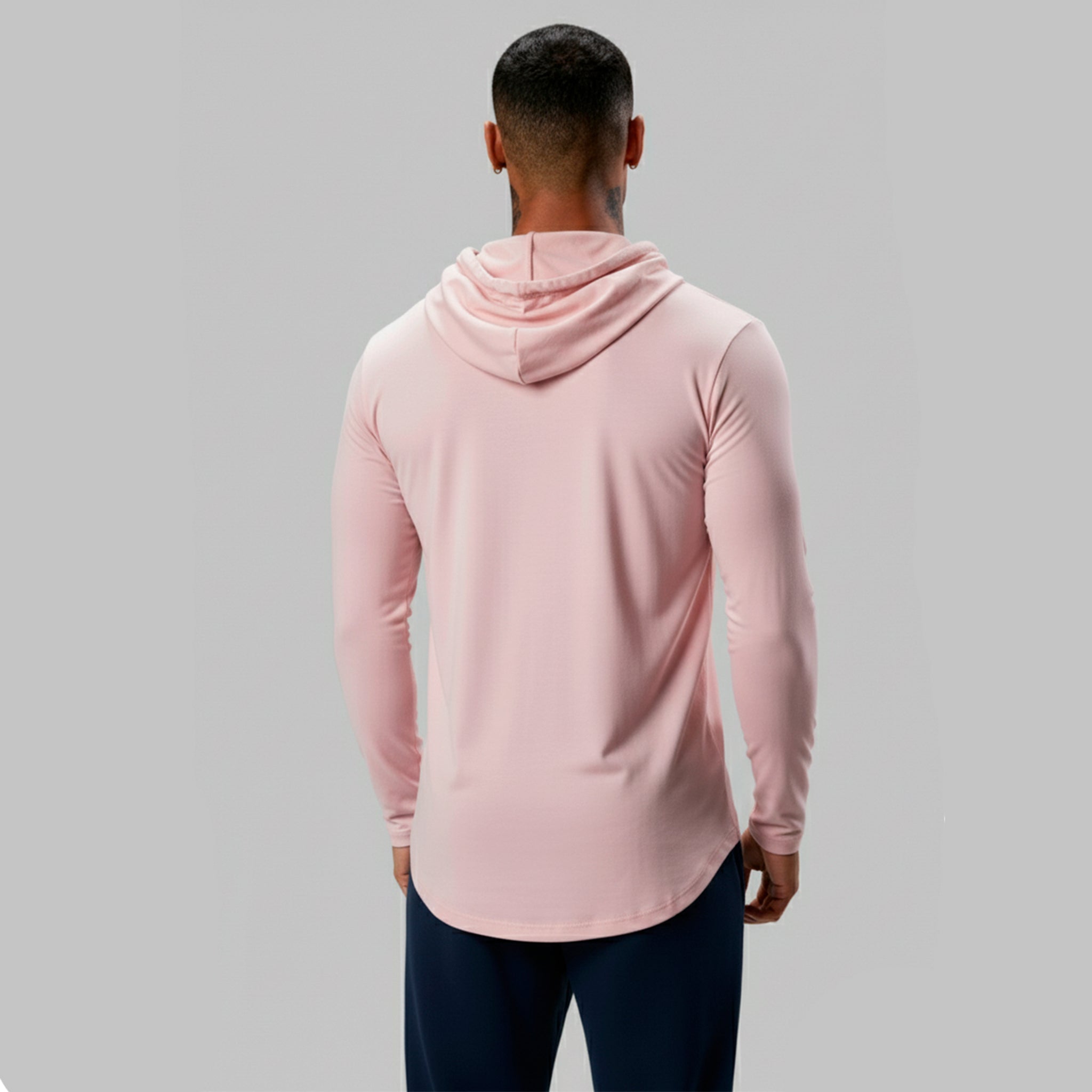 Polera Long Fit Capucha ademan lisa palo rosa