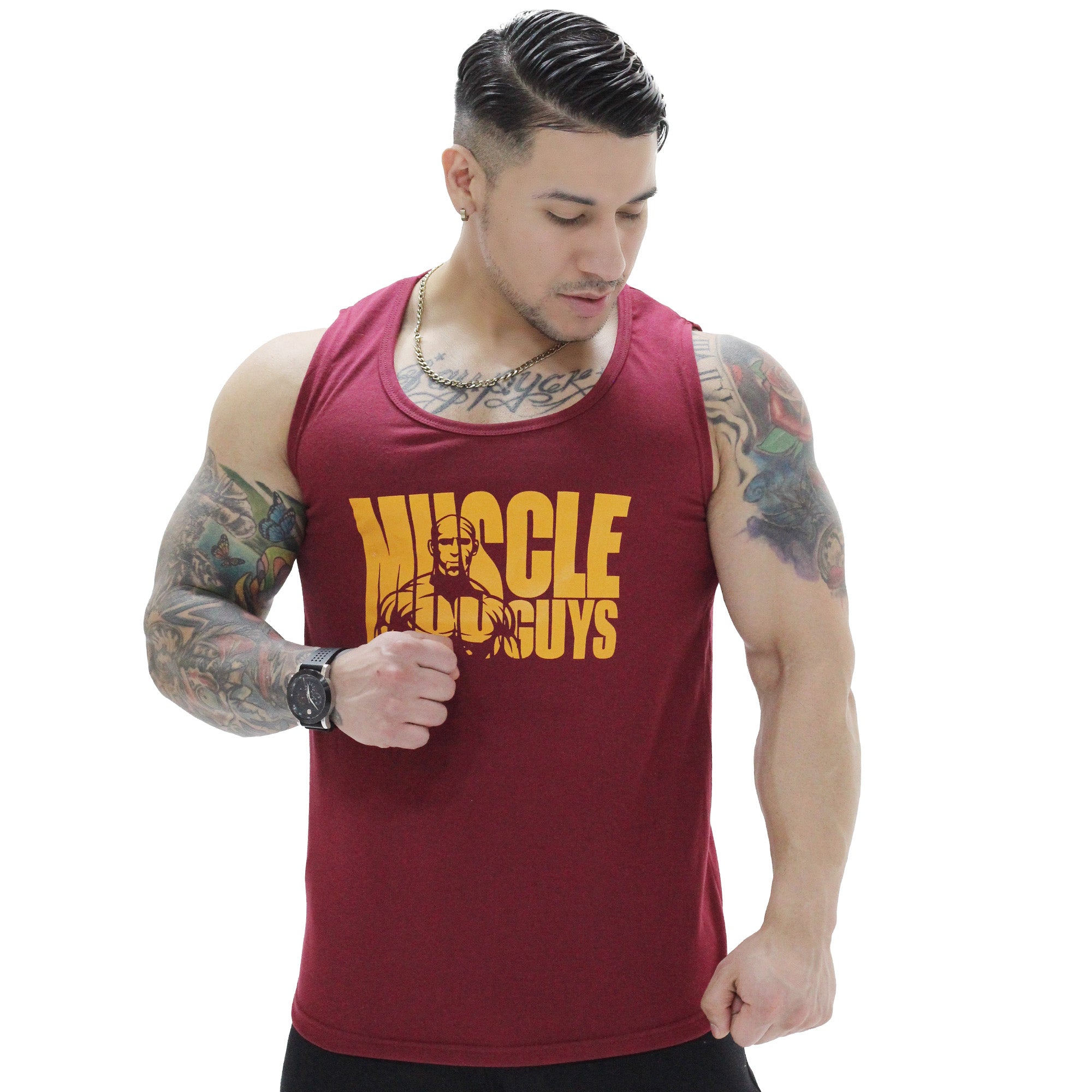Polera Musculosa Cuello redondo Muscle Guys manga cero burdeo