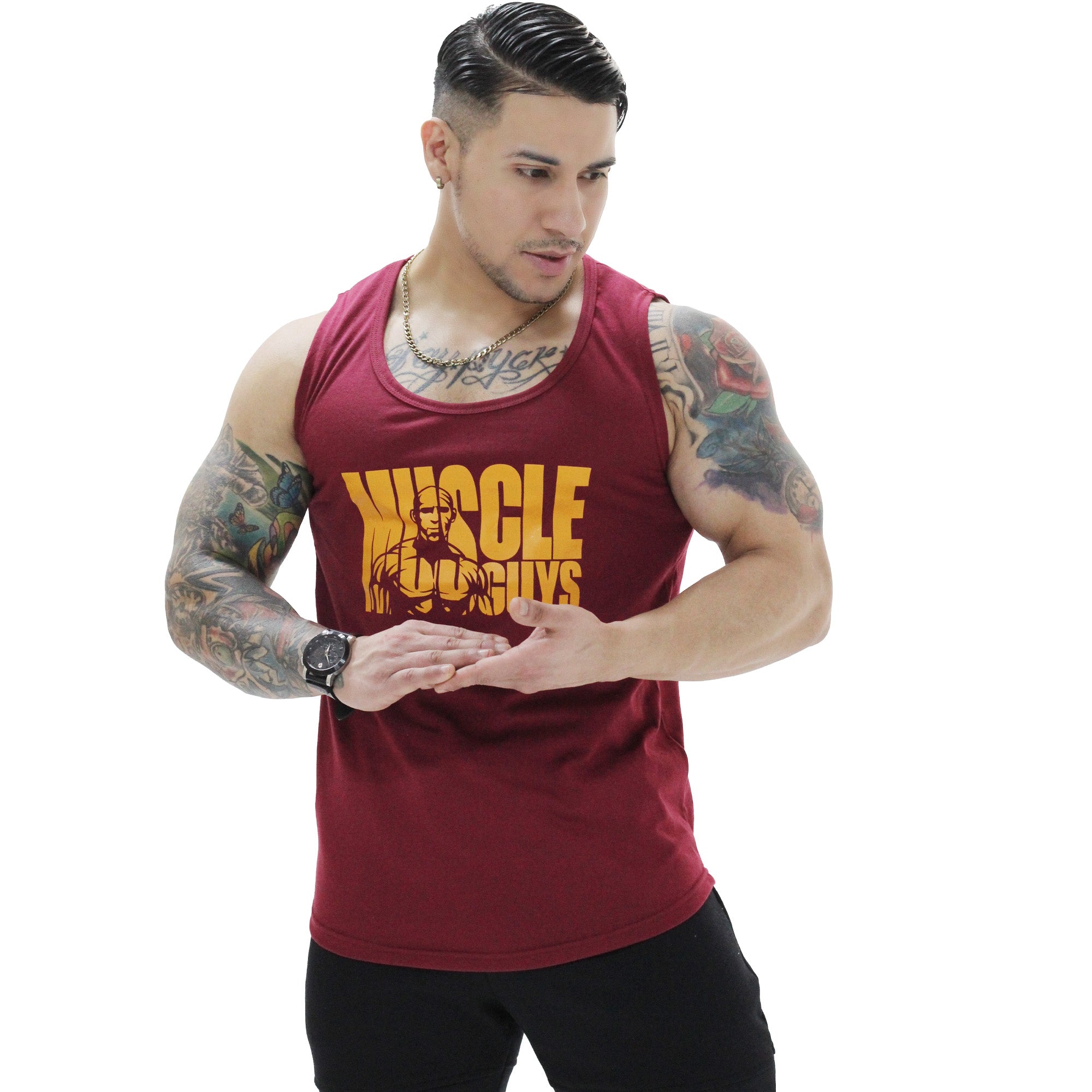 Polera Musculosa Cuello redondo Muscle Guys manga cero burdeo