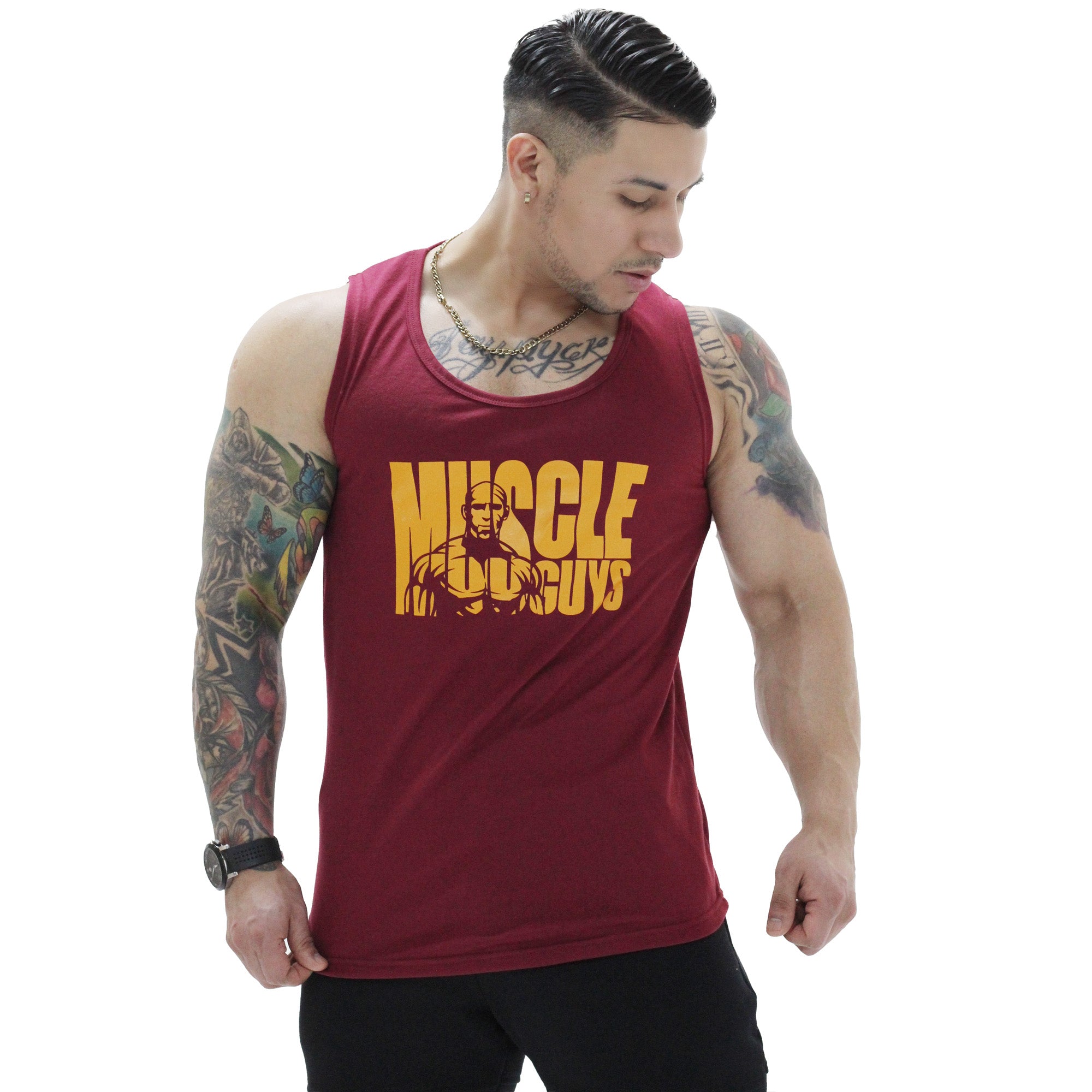 Polera Musculosa Cuello redondo Muscle Guys manga cero burdeo
