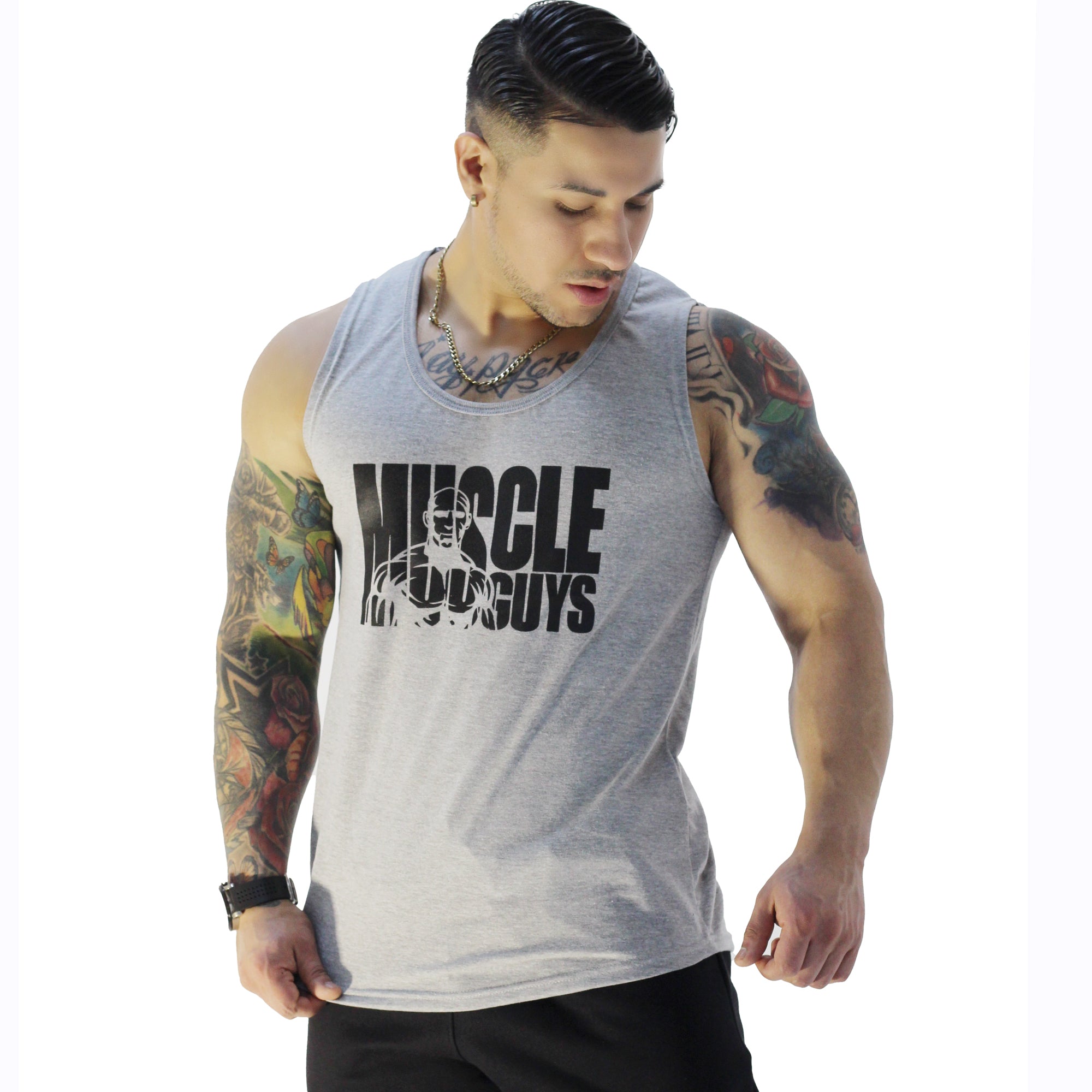 Polera Musculosa Cuello redondo Muscle Guys manga cero gris