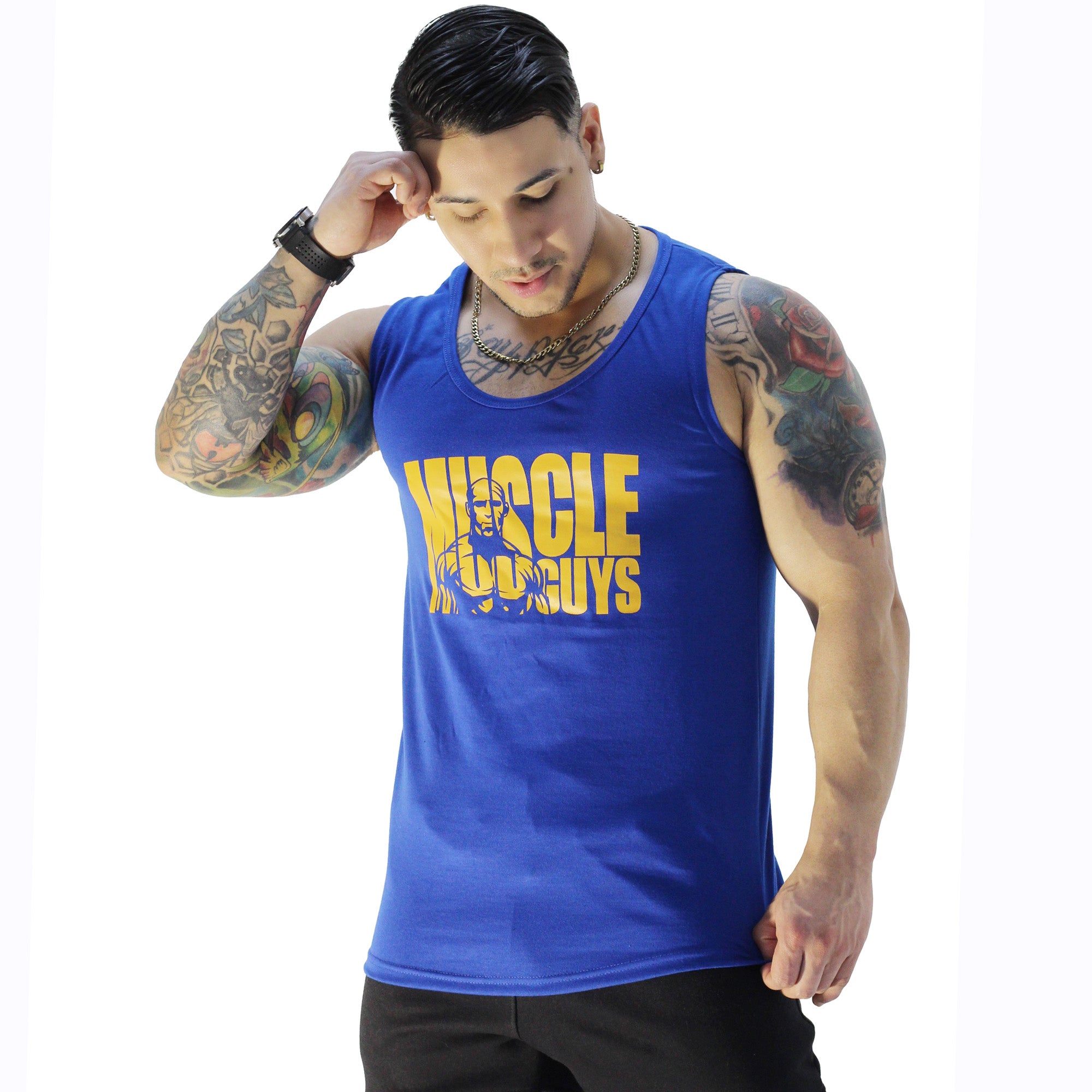 Polera Musculosa Cuello redondo Muscle Guys manga cero azul