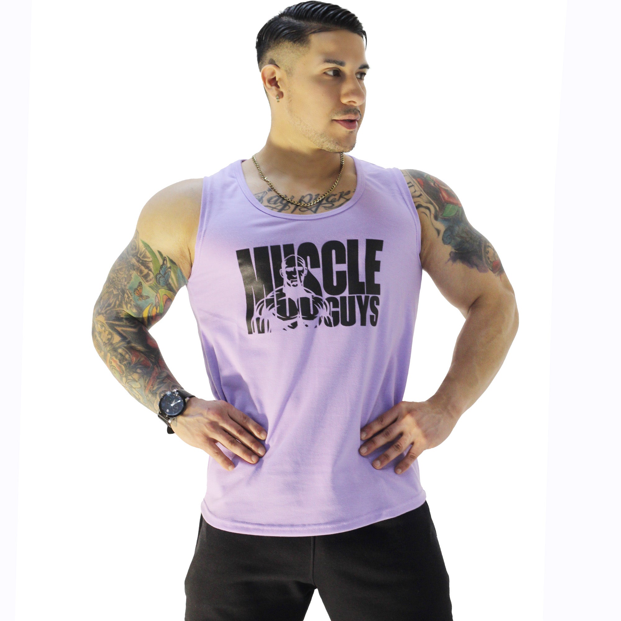 Polera Musculosa Cuello redondo Muscle Guys manga cero lila