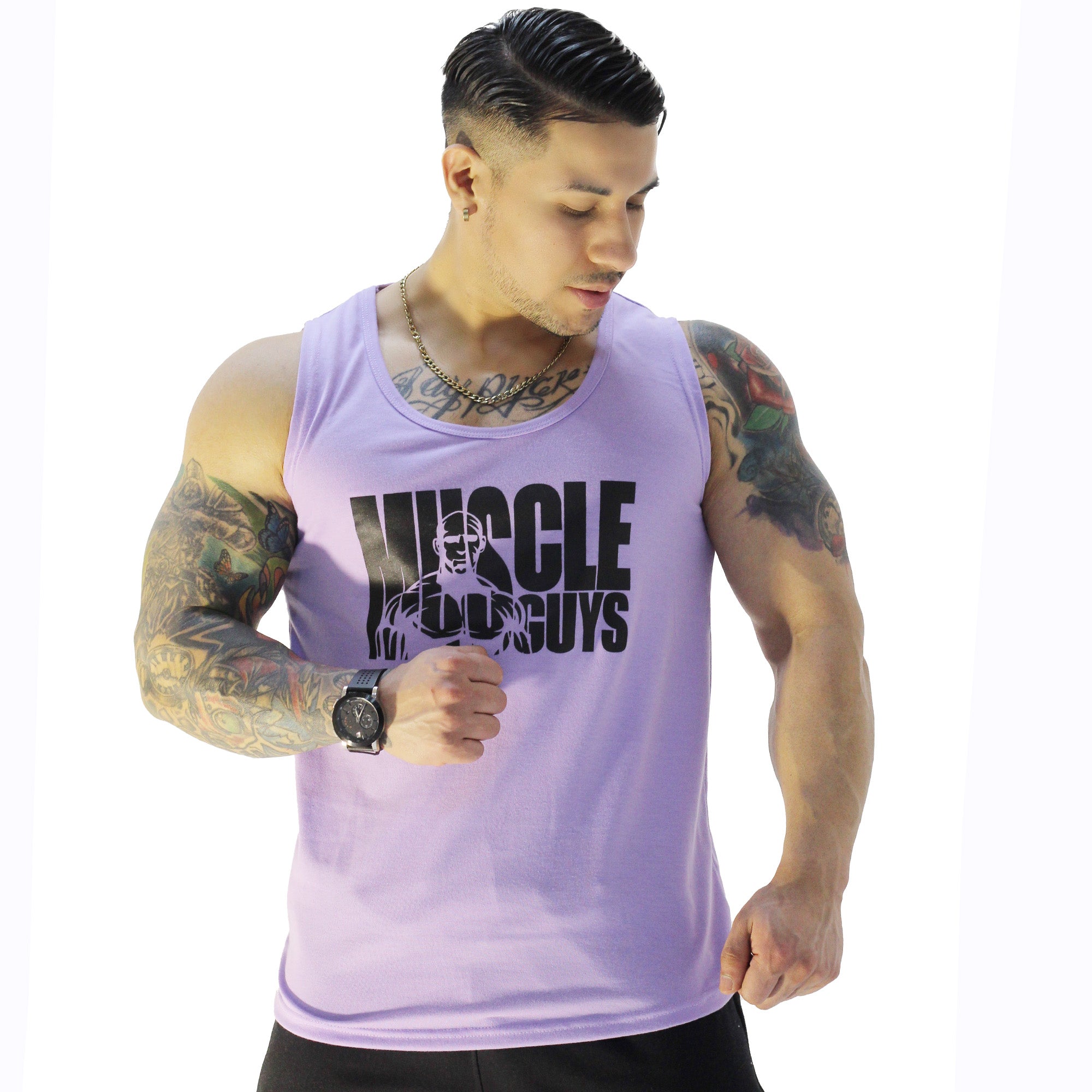 Polera Musculosa Cuello redondo Muscle Guys manga cero lila