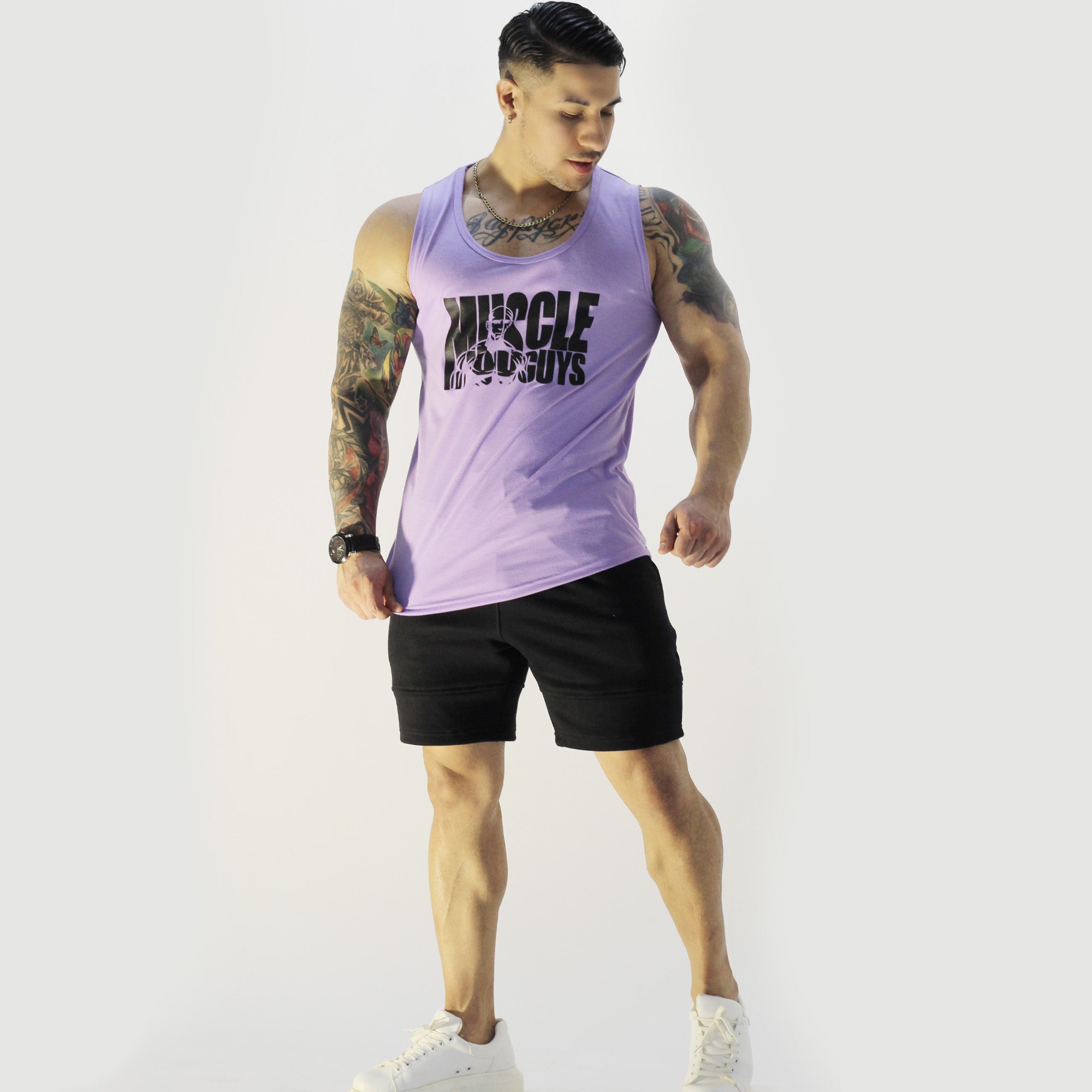 Polera Musculosa Cuello redondo Muscle Guys manga cero lila