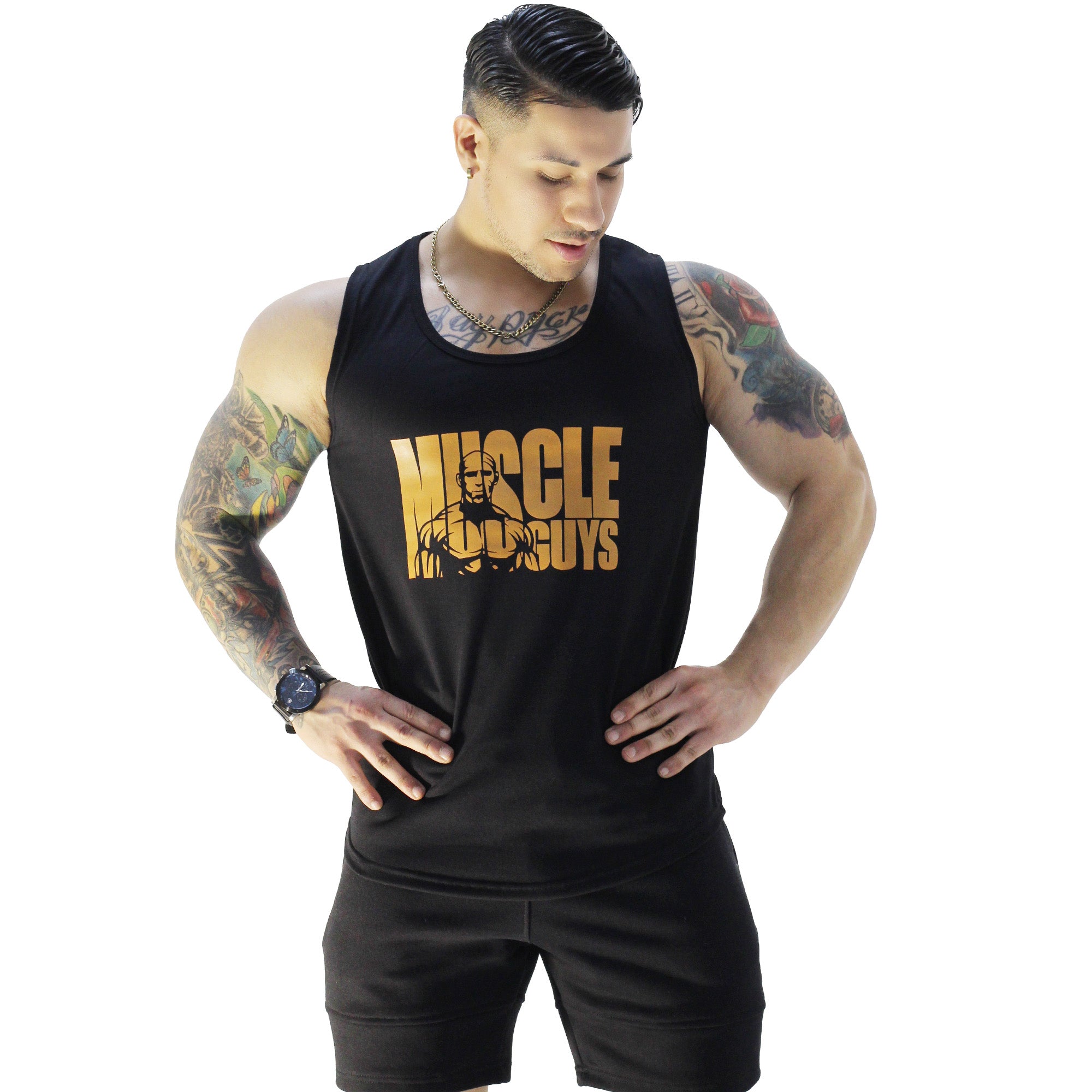 Polera Musculosa Cuello redondo Muscle Guys manga cero negro