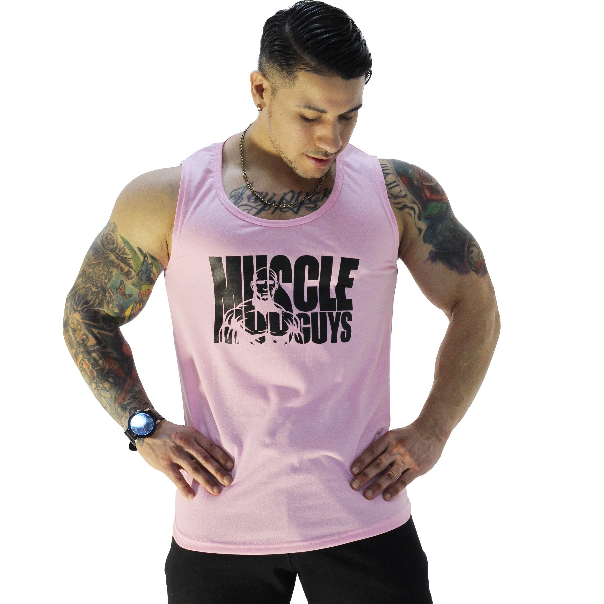 Polera Musculosa Cuello redondo Muscle Guys manga cero palo rosa