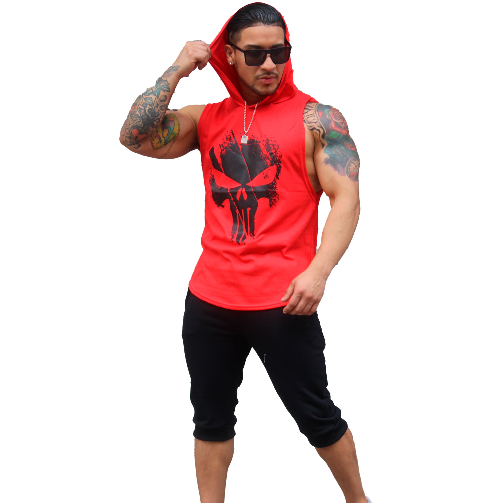 Polera Musculosa Capucha The punisher rojo
