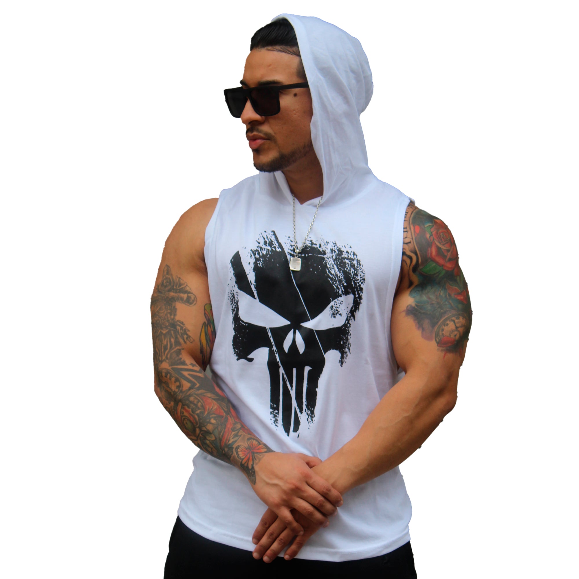 Polera Musculosa Capucha The punisher blanco
