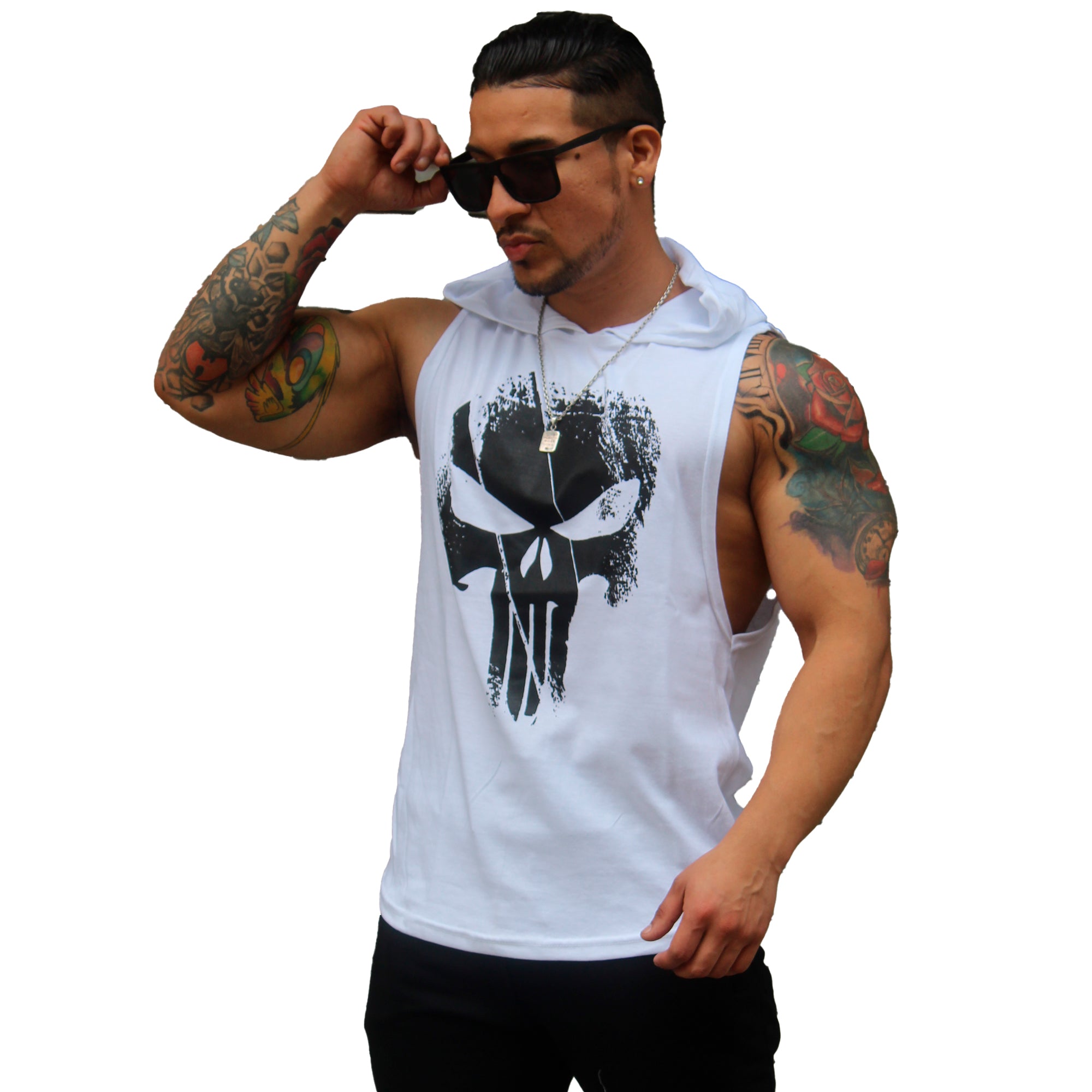 Polera Musculosa Capucha The punisher blanco
