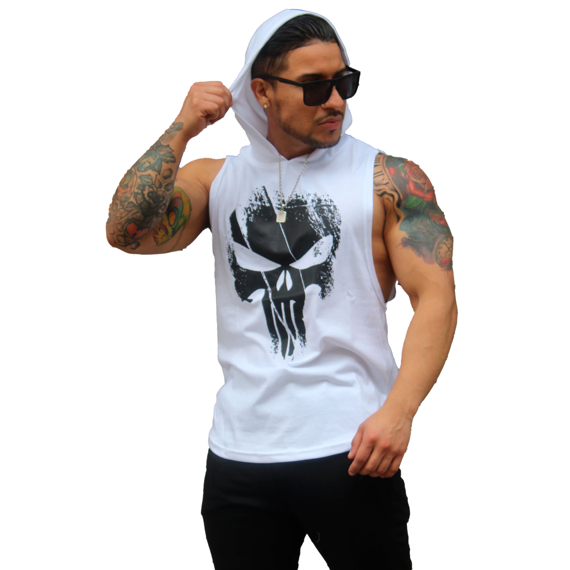 Polera Musculosa Capucha The punisher blanco