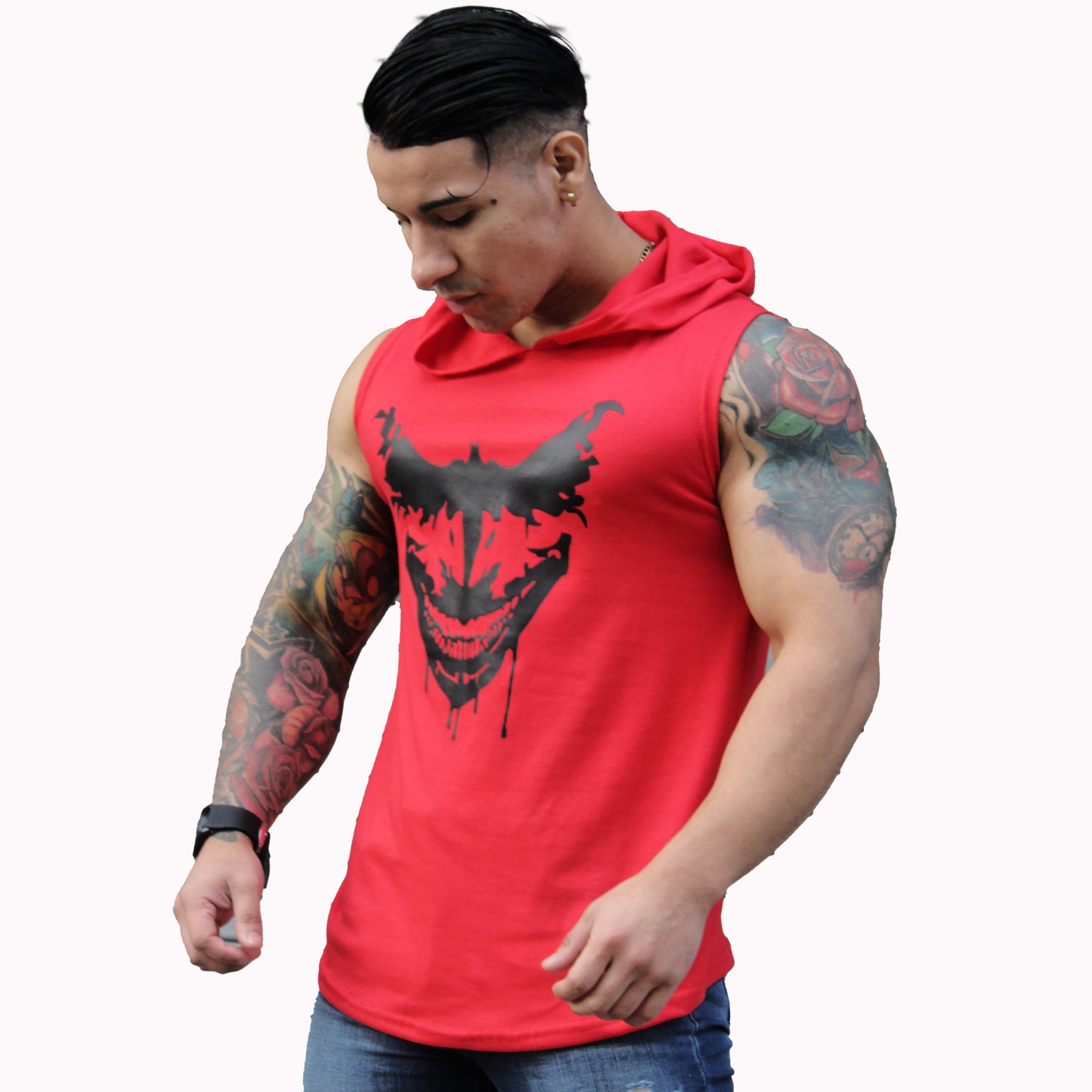 Polera Musculosa Capucha Joker vs Batman rojo