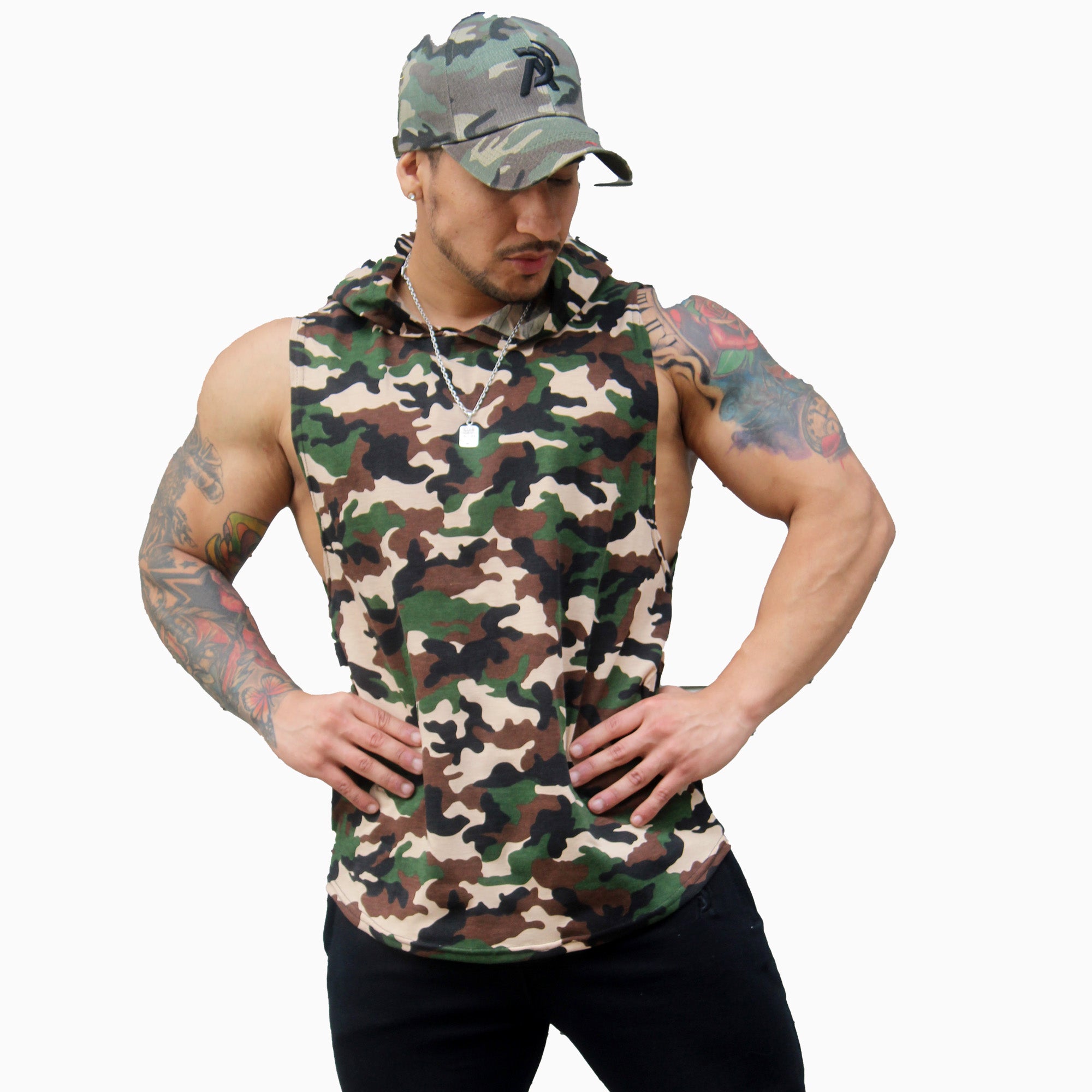Polera Musculosa Capucha MIlitar multicolor