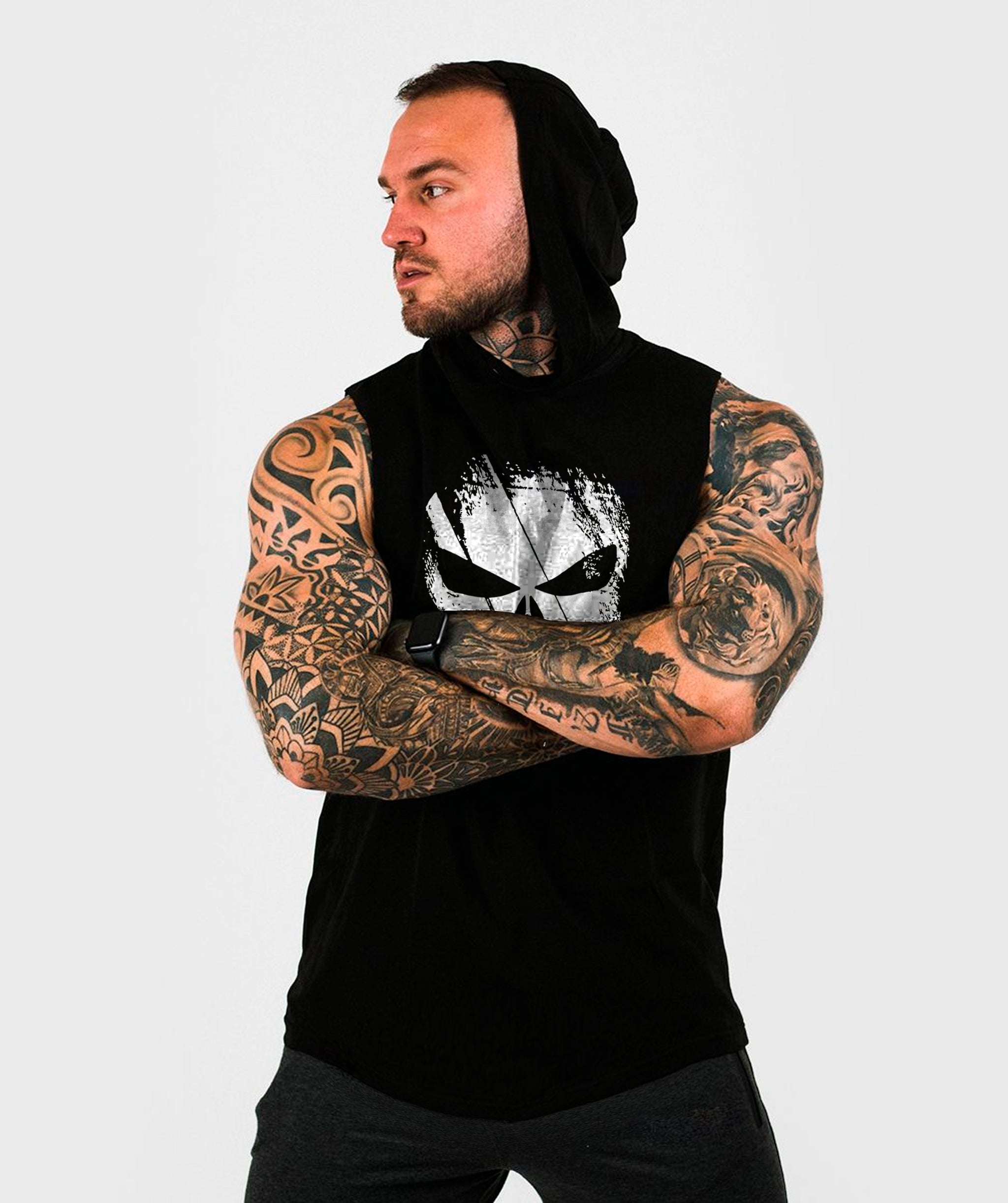 Polera Musculosa Capucha The punisher negro