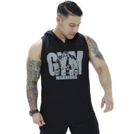 Polera Musculosa Capucha gym warrior manga cero negro