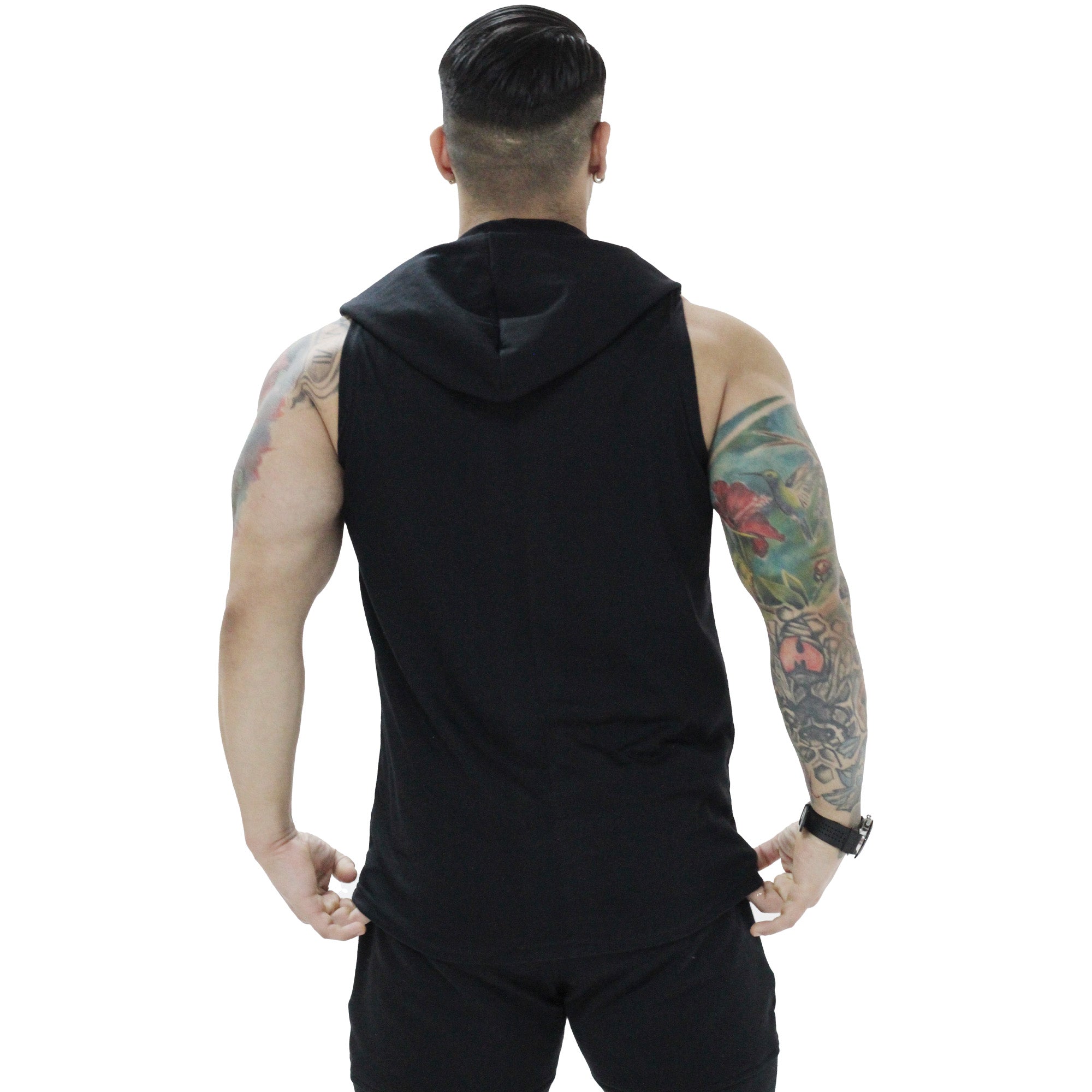 Polera Musculosa Capucha gym warrior manga cero negro