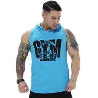 Polera Musculosa Capucha gym warrior manga cero celeste