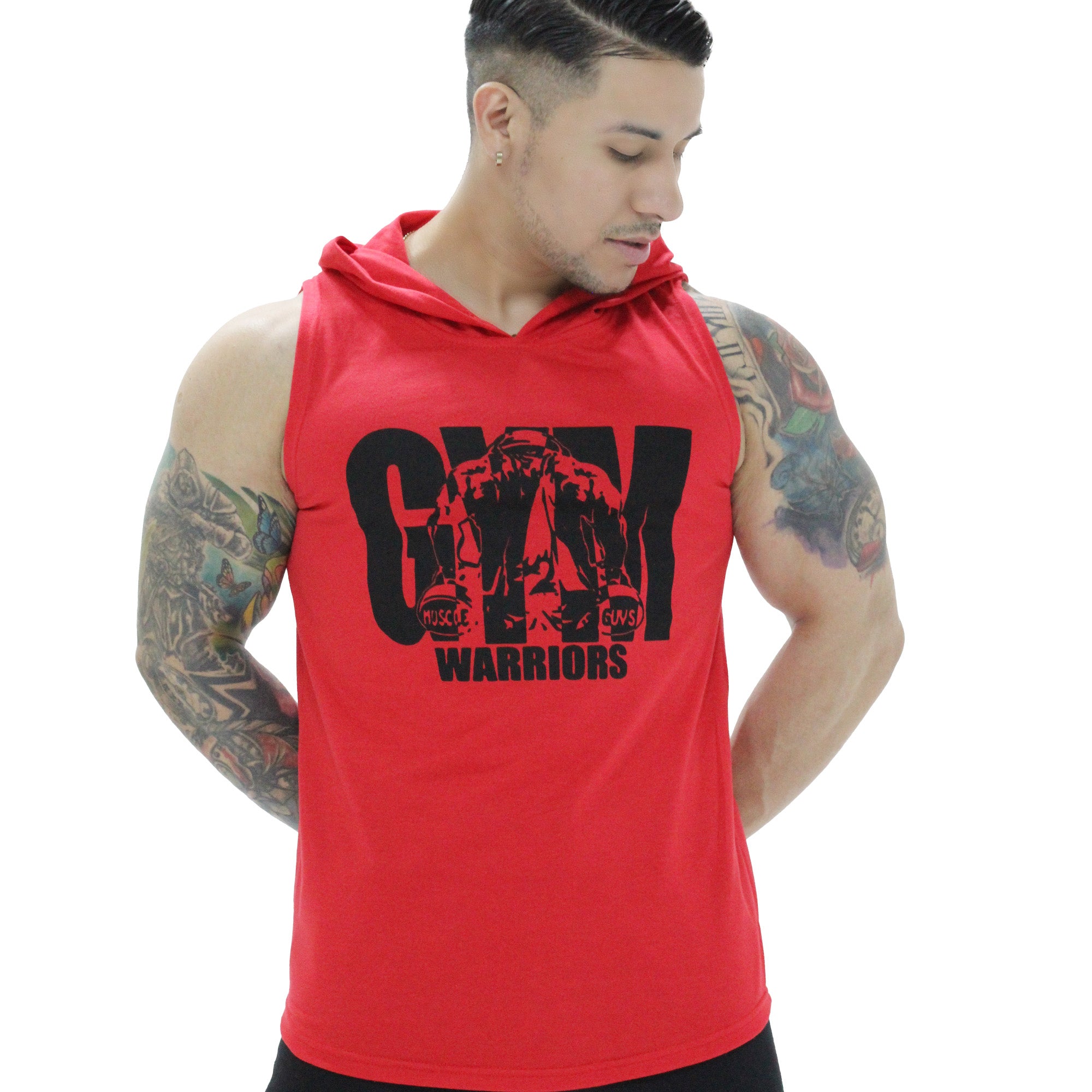 Polera Musculosa Capucha gym warrior manga cero rojo