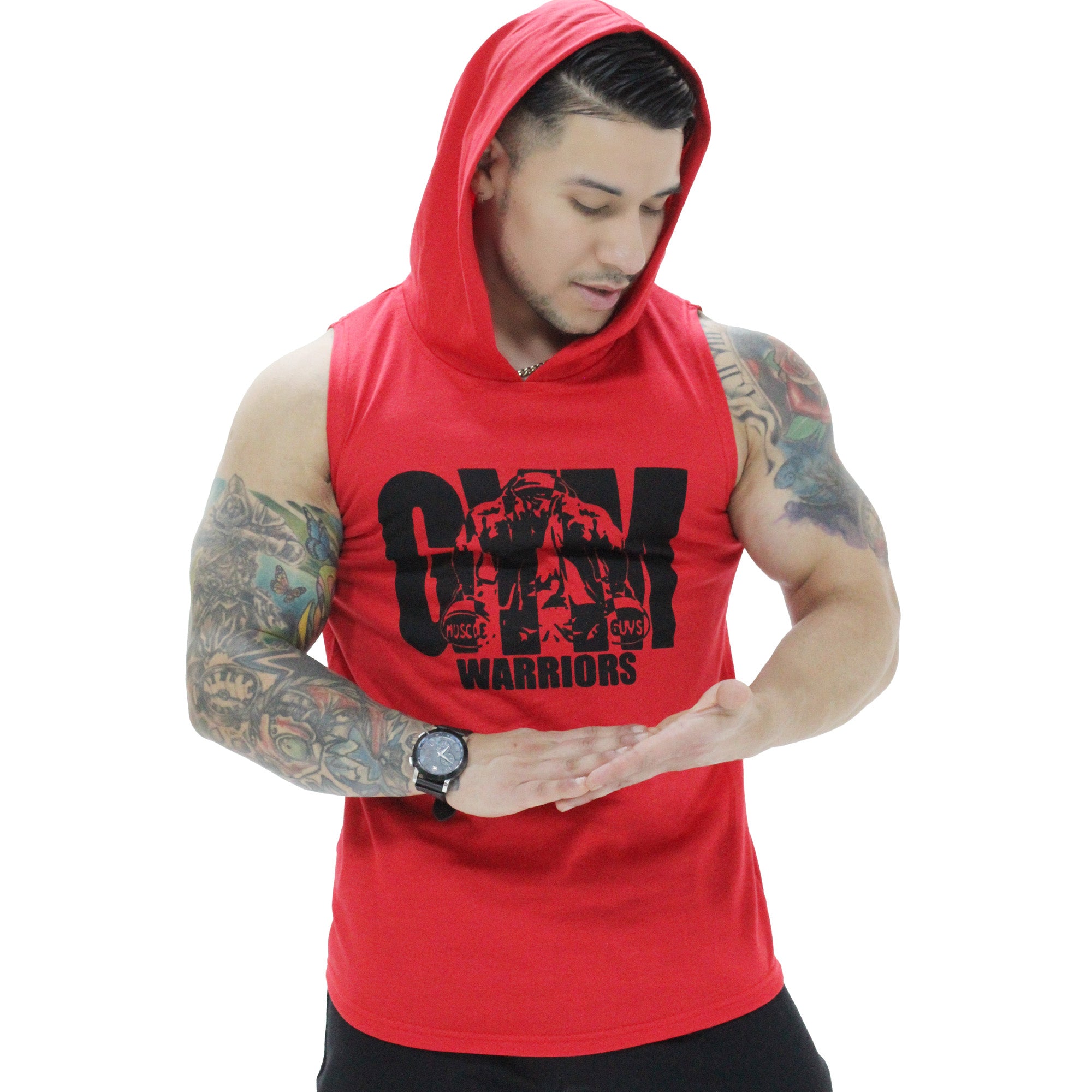 Polera Musculosa Capucha gym warrior manga cero rojo