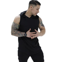 Polera Musculosa Capucha lisa warrior manga cero negro