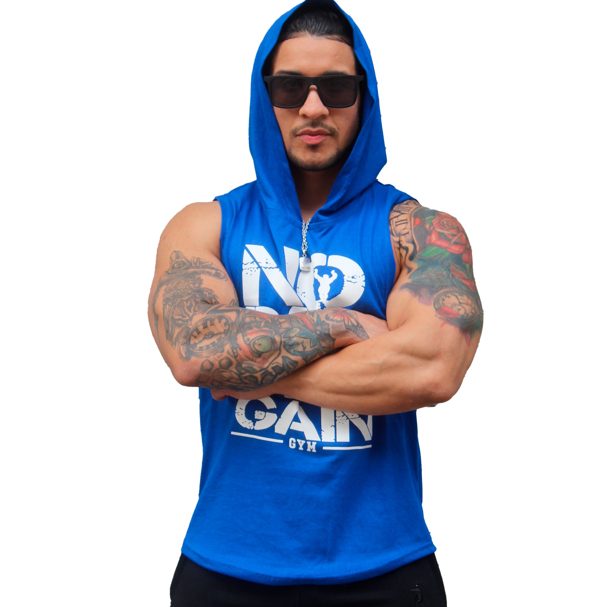 Polera Musculosa Capucha Nopain Nogain Azul rey