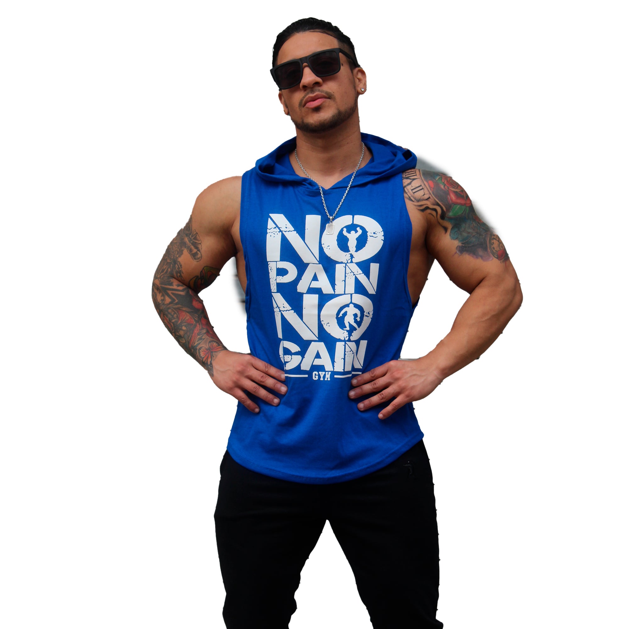 Polera Musculosa Capucha Nopain Nogain Azul rey