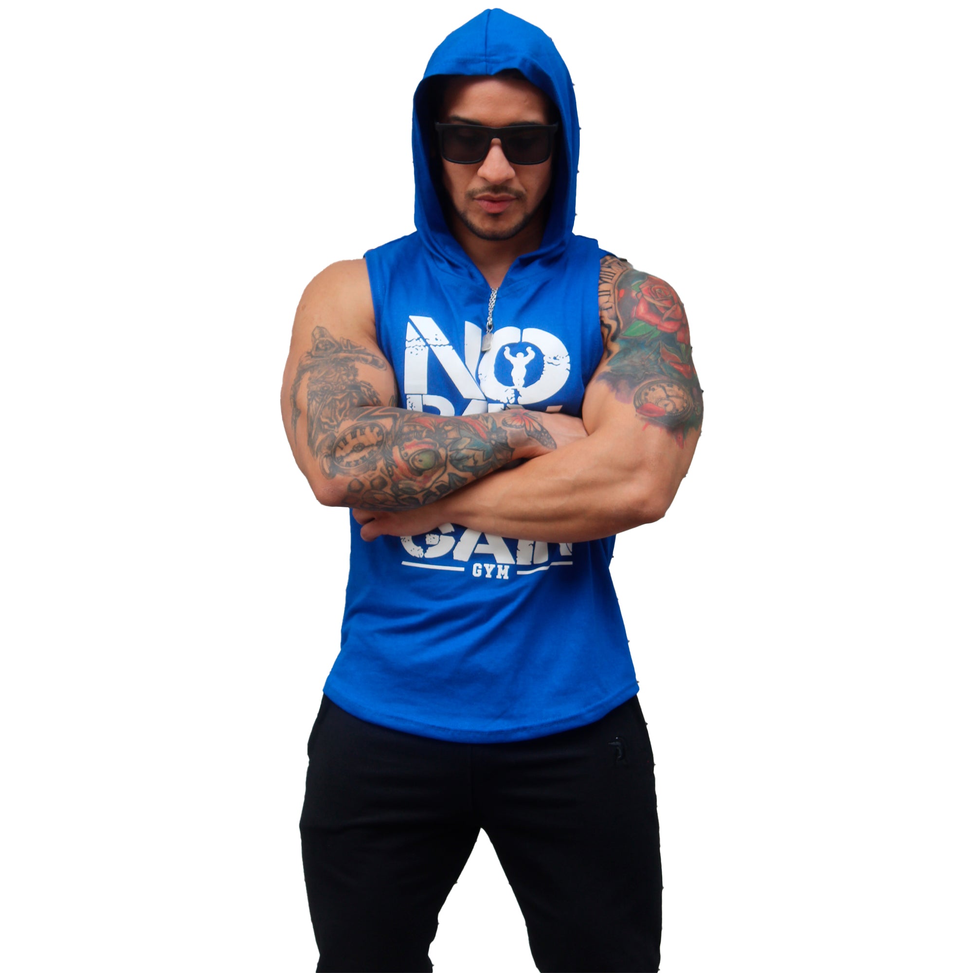 Polera Musculosa Capucha Nopain Nogain Azul rey