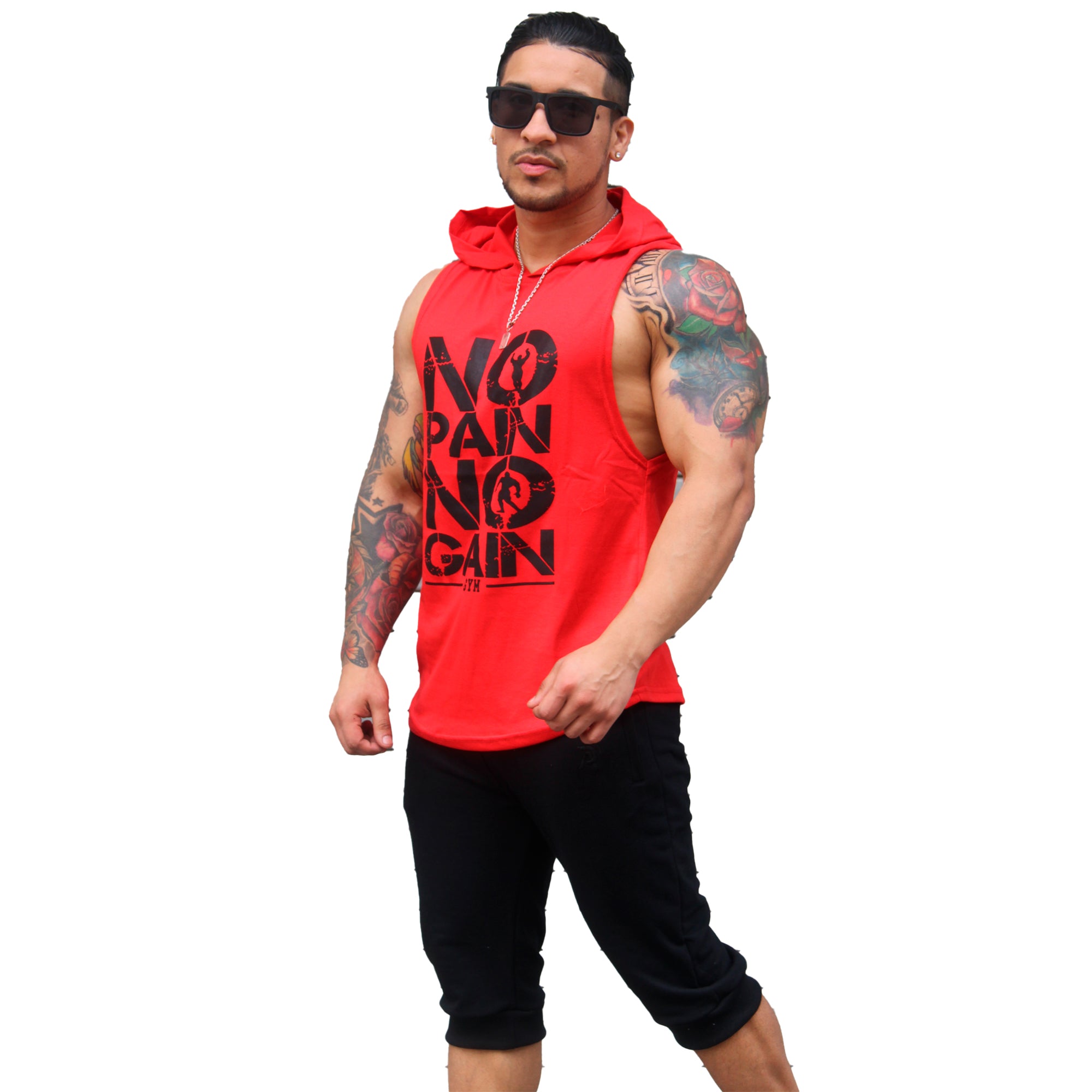 Polera Musculosa Capucha Nopain Nogain rojo