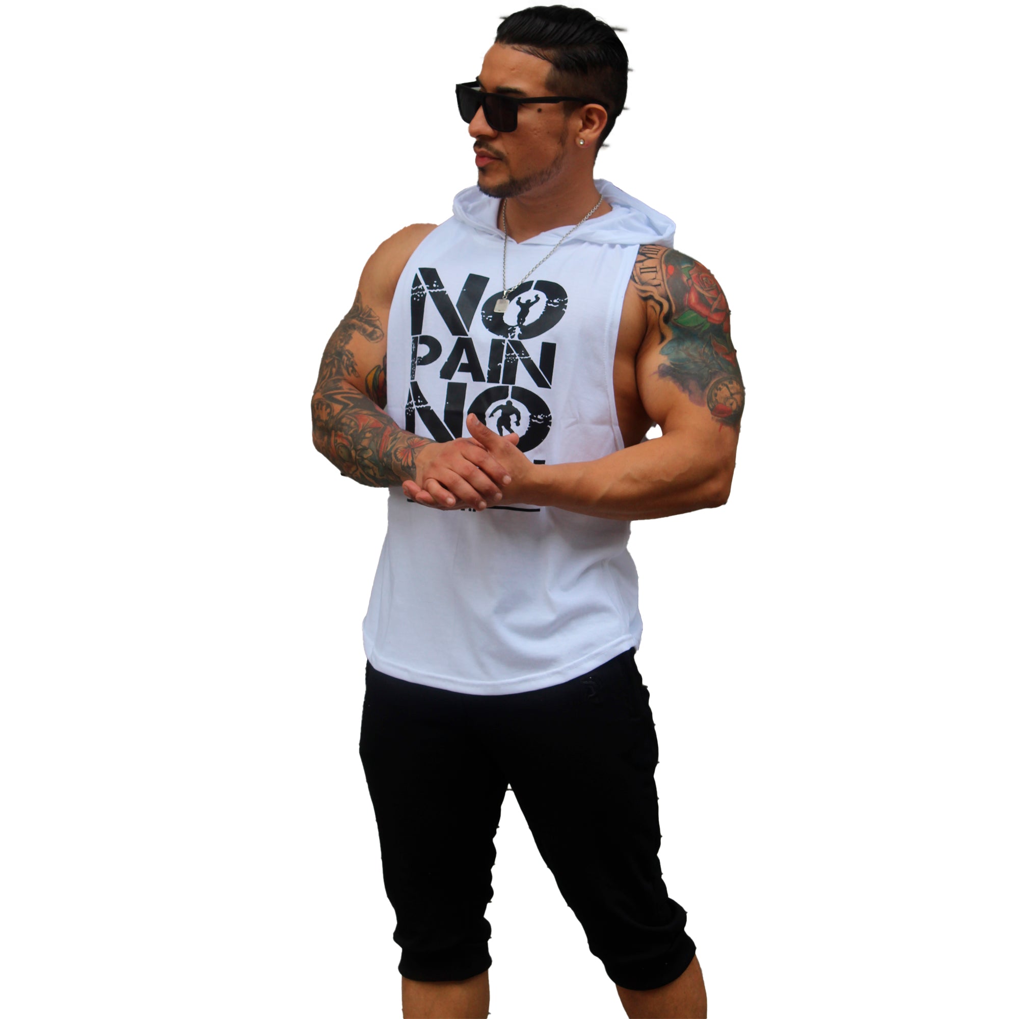 Polera Musculosa Capucha Nopain Nogain blanco