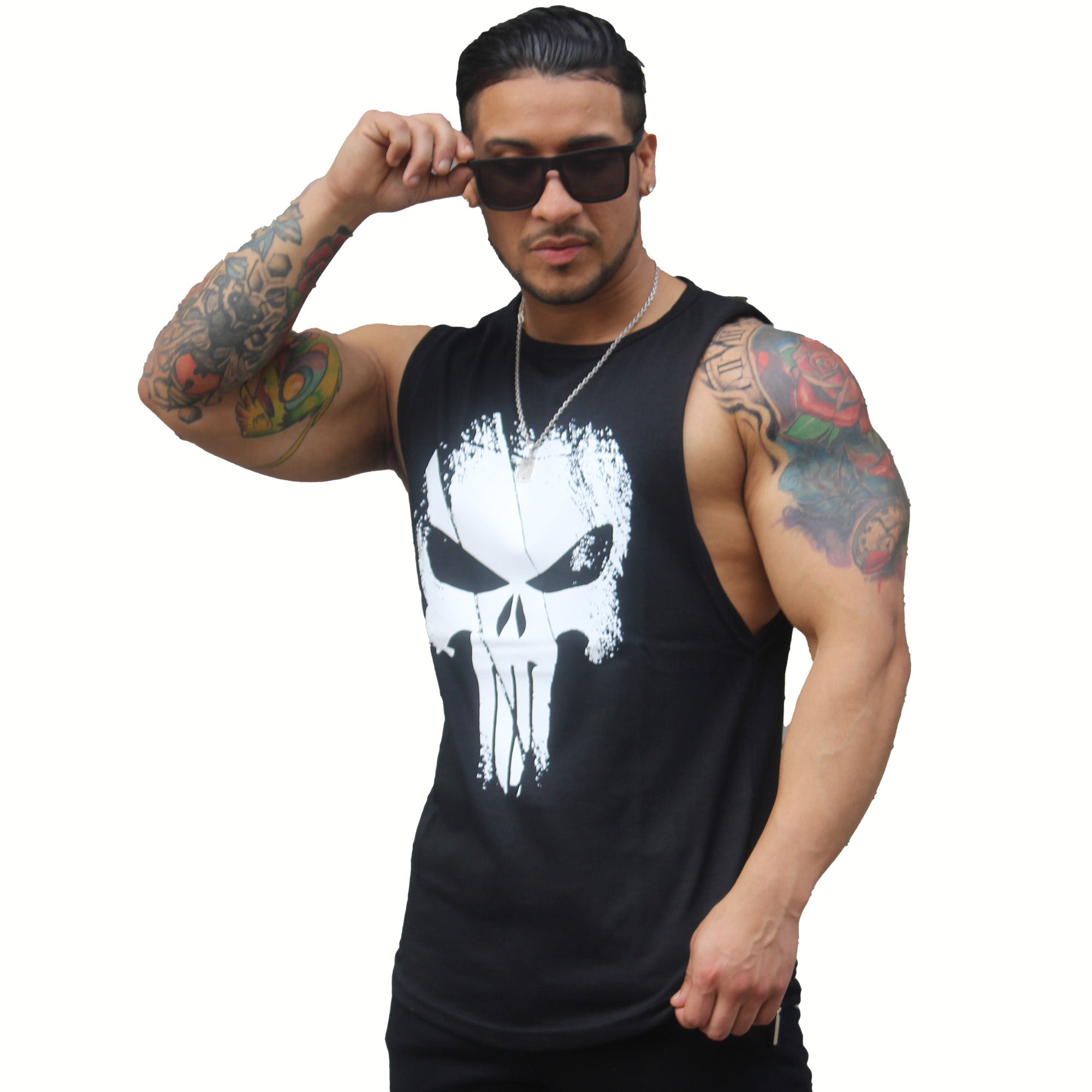 Polera musculosa cuello redondo the punisher negro