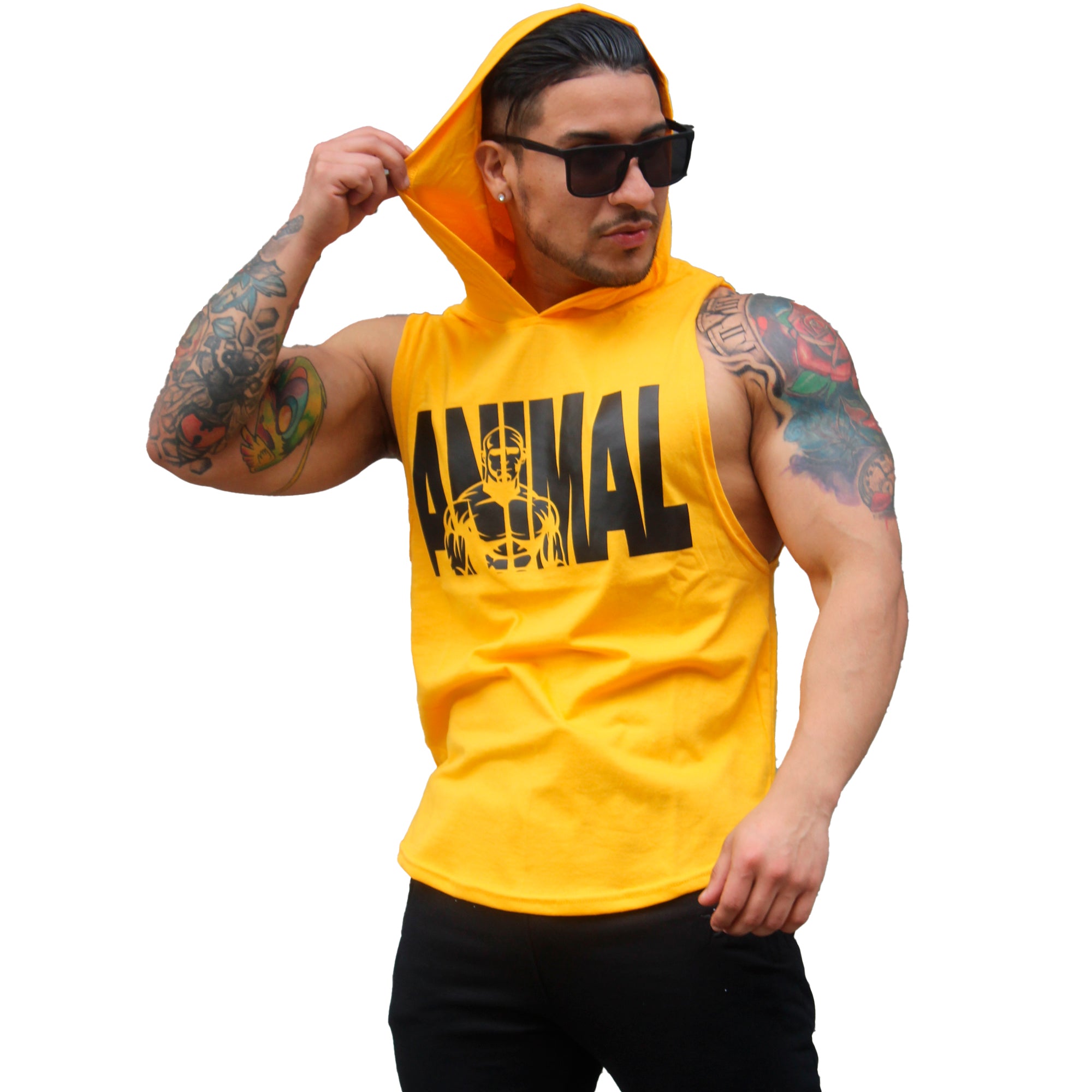 Polera Musculosa Capucha Animal amarillo oro