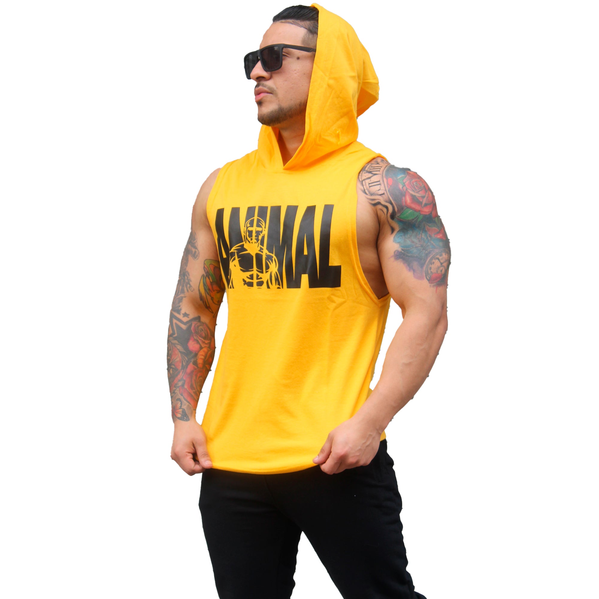 Polera Musculosa Capucha Animal amarillo oro