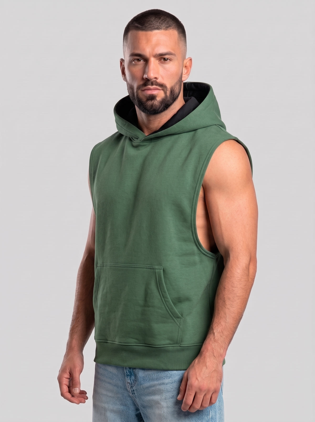 Polerón Musculosa con Capucha lisa Premium | Green