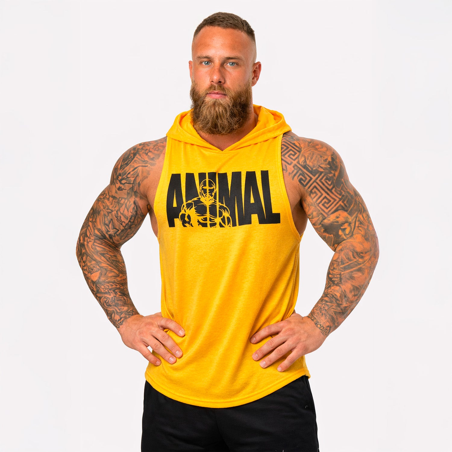 Polera Musculosa Capucha Animal amarillo oro