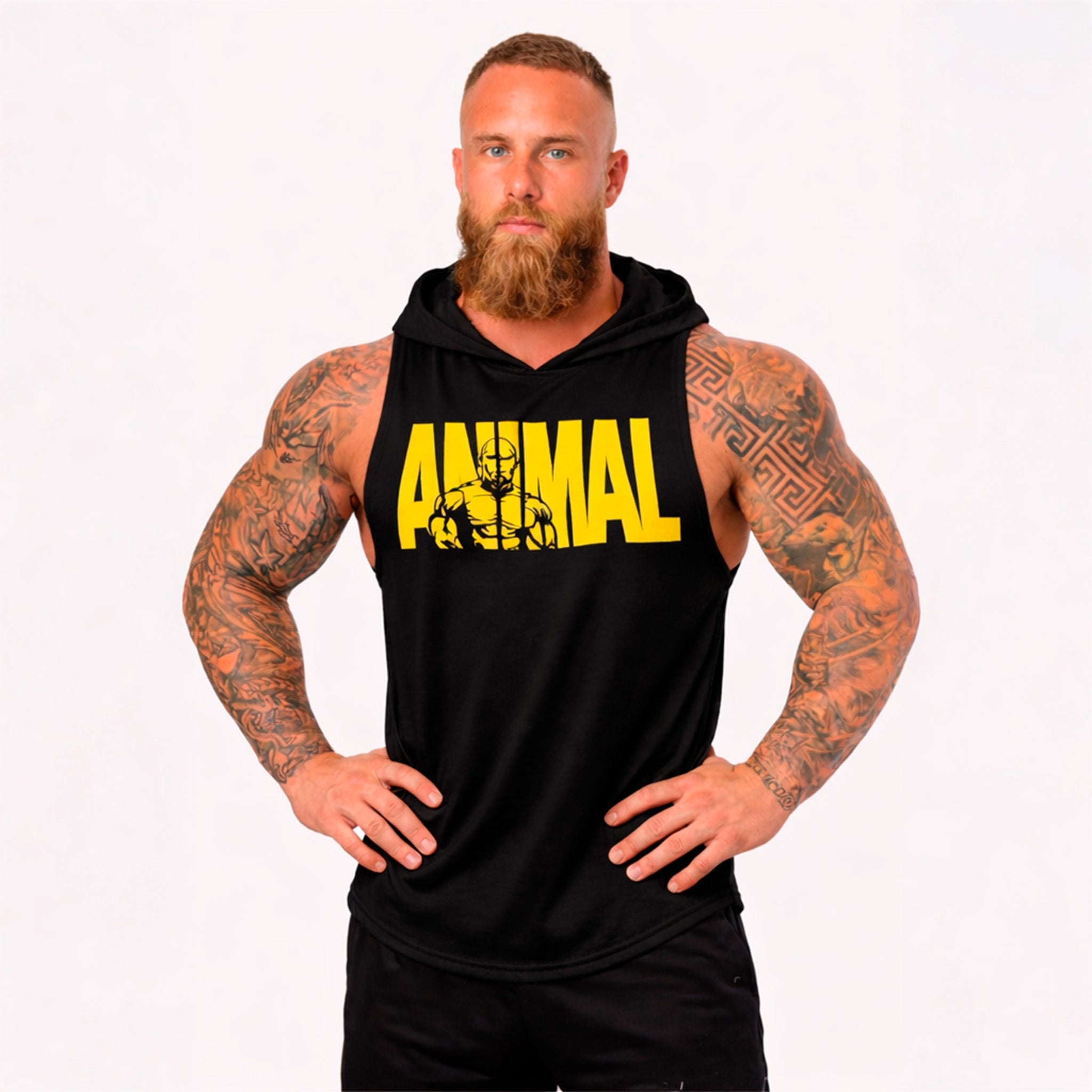 Polera Musculosa Capucha Animal negro