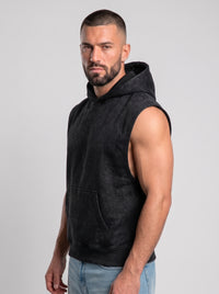 Polerón Musculosa con Capucha Acid Wash  | Black
