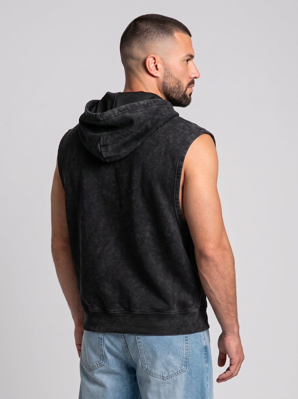 Polerón Musculosa con Capucha Acid Wash  | Black