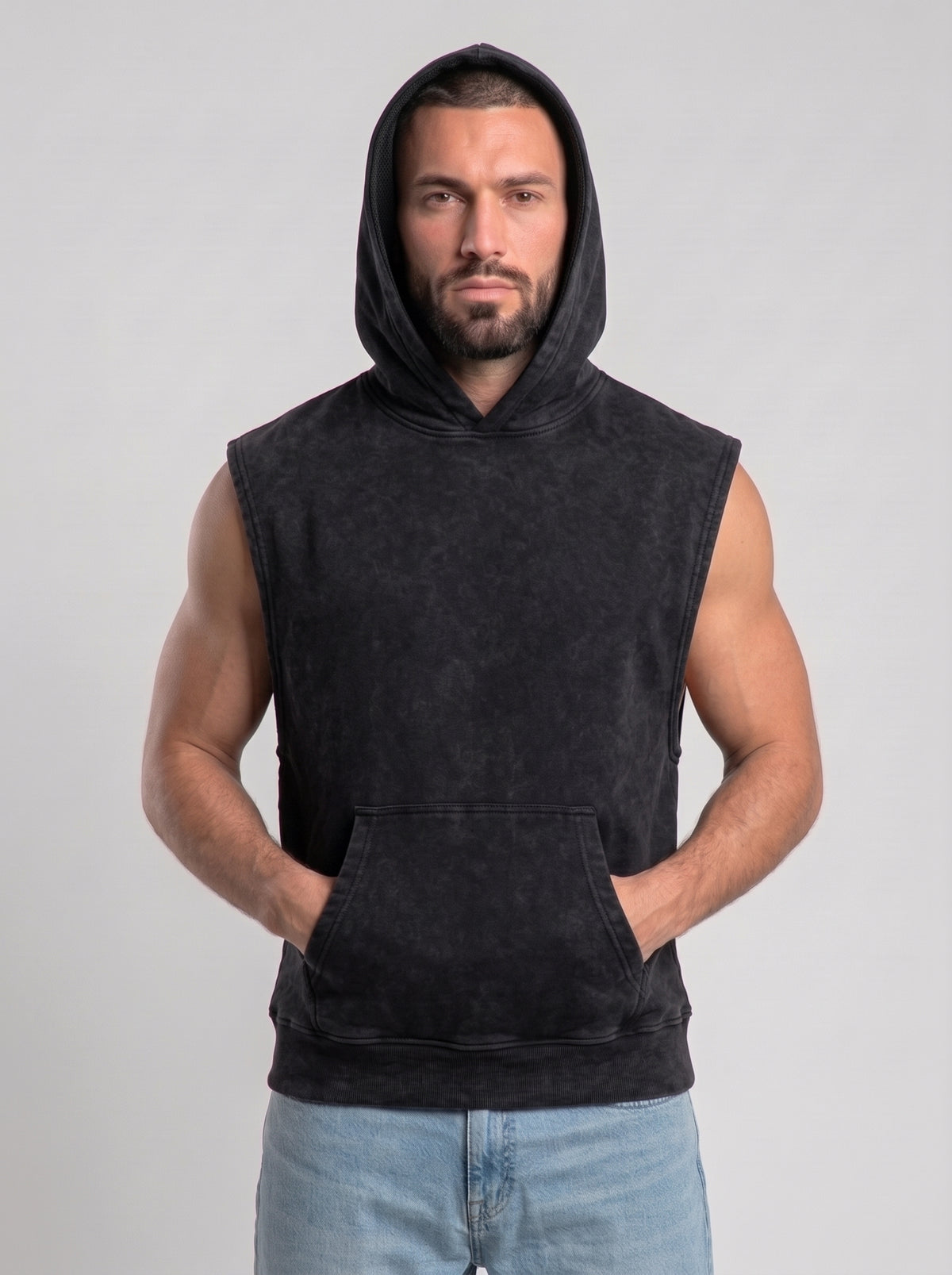 Polerón Musculosa con Capucha Acid Wash  | Black
