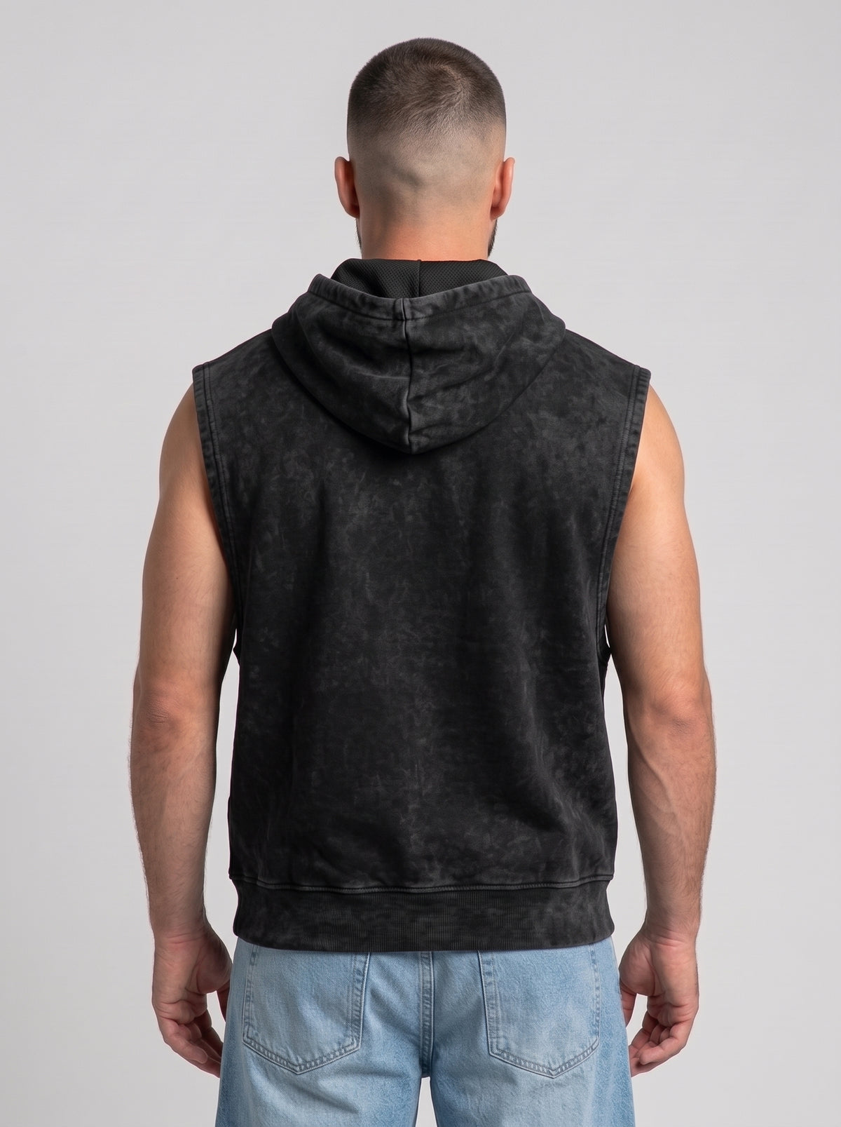 Polerón Musculosa con Capucha Acid Wash  | Black