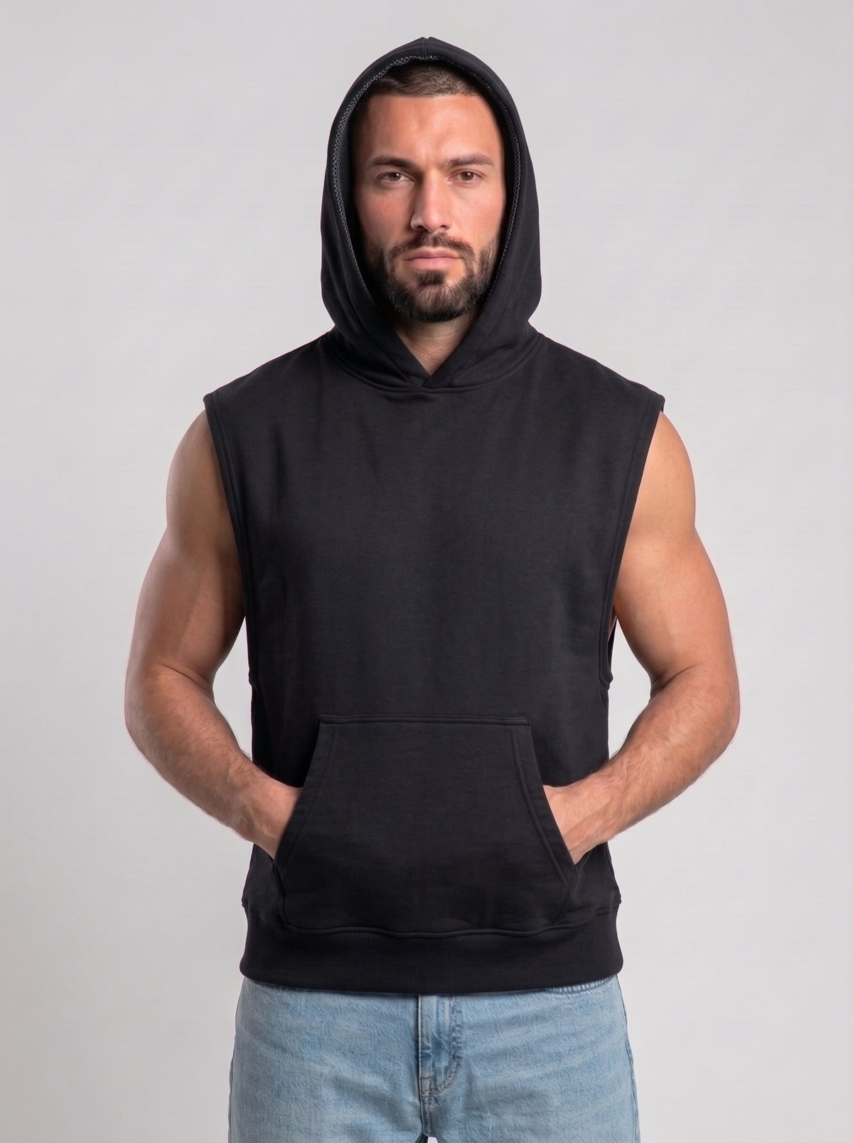 Polerón Musculosa con Capucha lisa Premium | Black